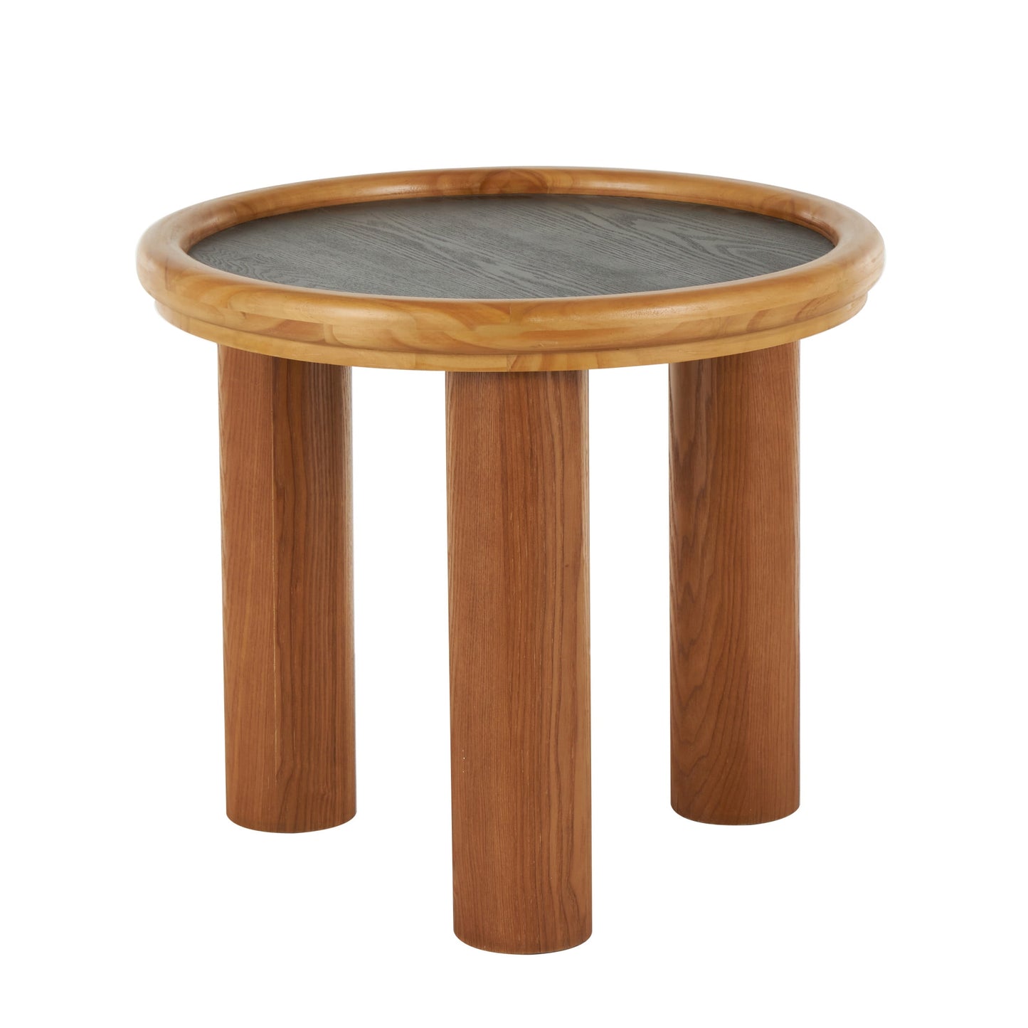 DecMode 24" x 21" Brown Wood Handmade Round Coffee Table with Black Tabletop, 1-Piece