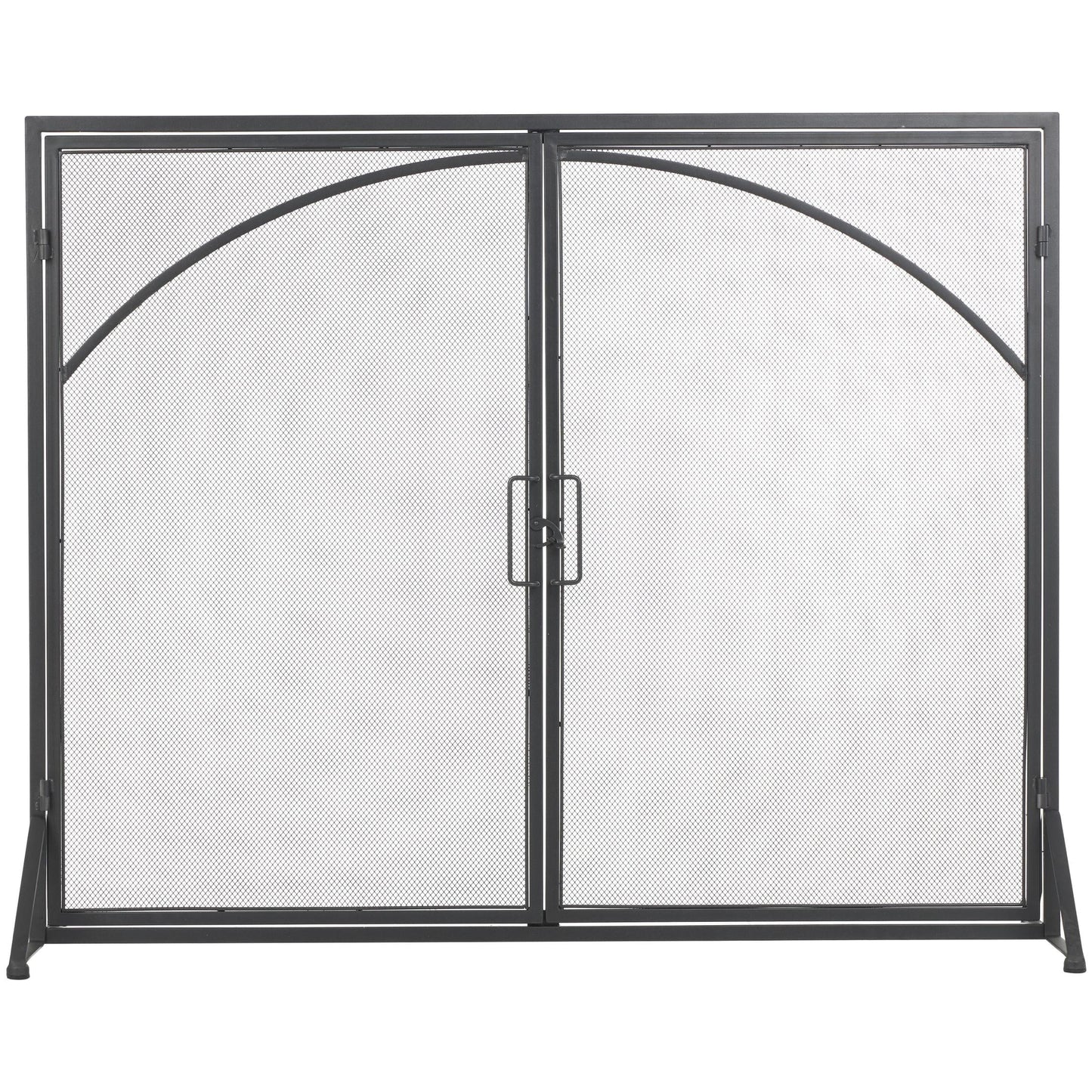 DecMode 39" x 32" Black Metal Single Panel Fireplace Screen with Arch Inspired Doors and Handles, 1-Piece