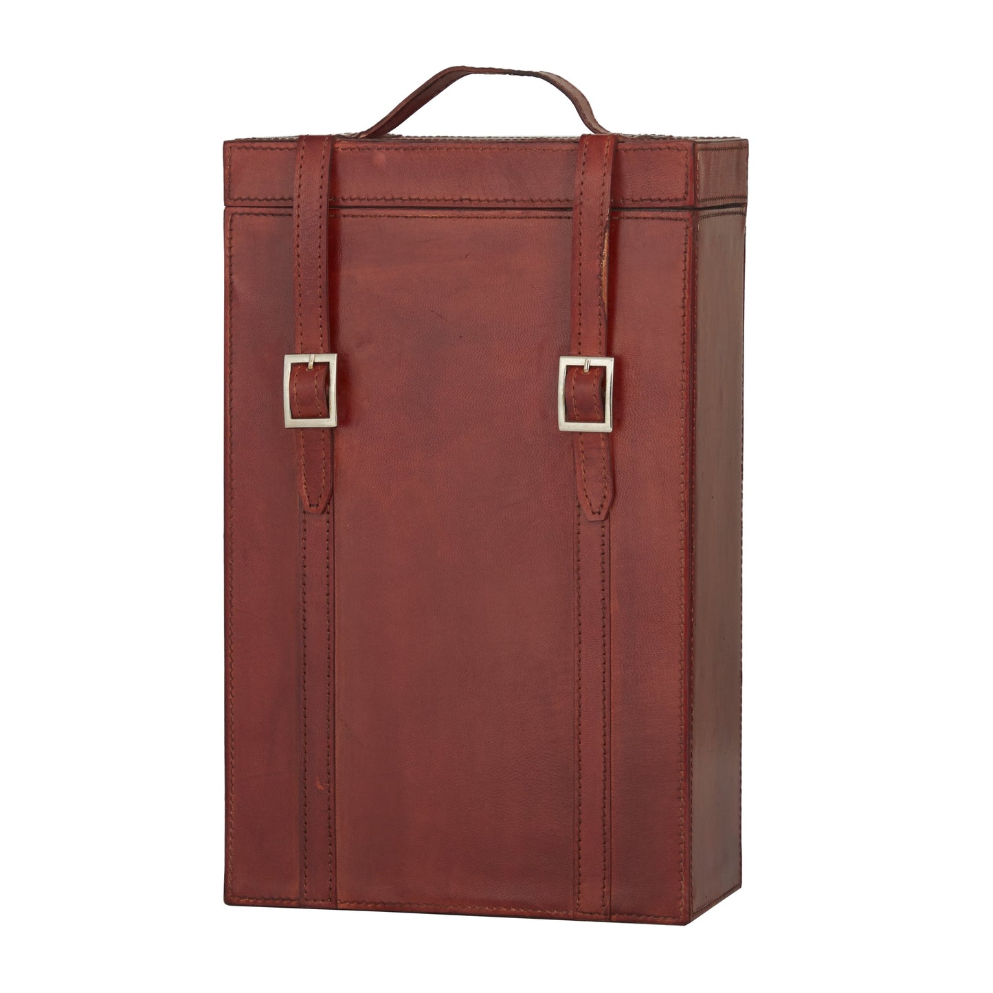 DecMode 9" x 16" Red Leather 2 Bottles Wine Holder with Carrying Handle, 1-Piece