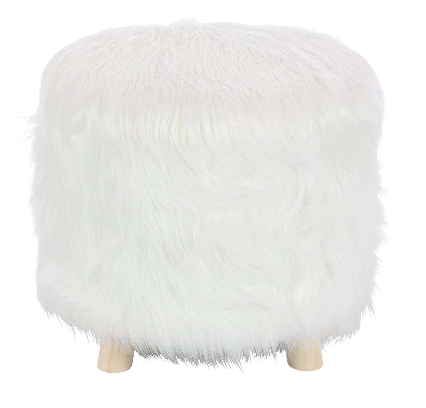 DecMode Polyester Stool with Faux Fur, White