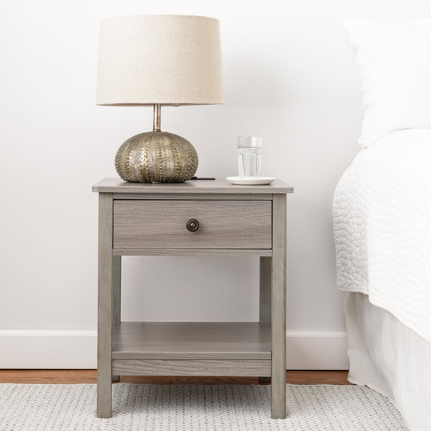 DecorTech Traditional Rectangular End Table with AC Power and USB Charging Ports, Grey