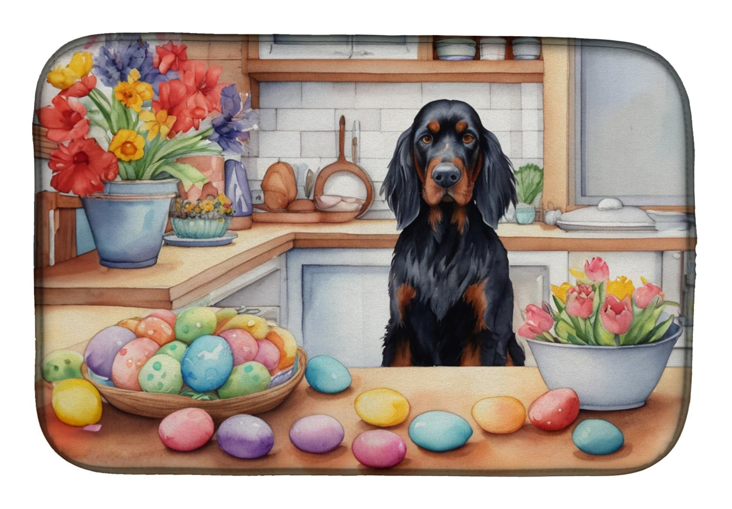 Decorating Easter Yorkshire Terrier Dish Drying Mat
