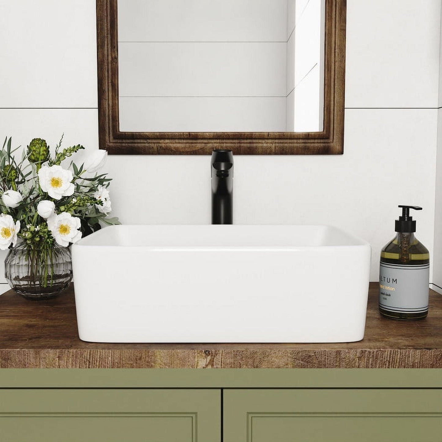 DeerValley 12" White Ceramic Rectangular Batheoom Vessel Sink DV-1V0048