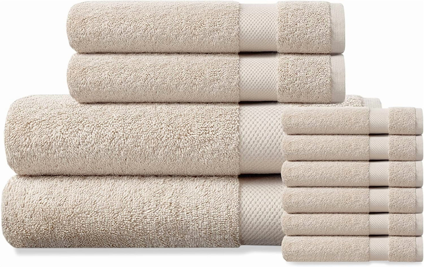 Delara Juego de Toallas de Baño de Algodón Orgánico de 10 Piezas, Felpa de Lujo de 650 g/M2, Secado Rápido y Ultraabsorbente, Certificado GOTS & OEKO-TEX, Blanco