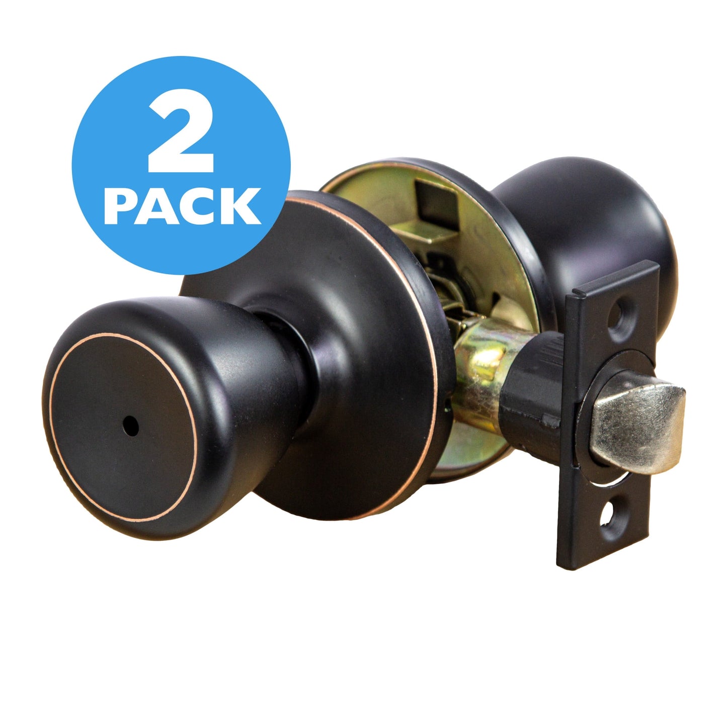 Oil Rubbed Bronze Privacy Bed and Bath Door Knob, 2-Pack