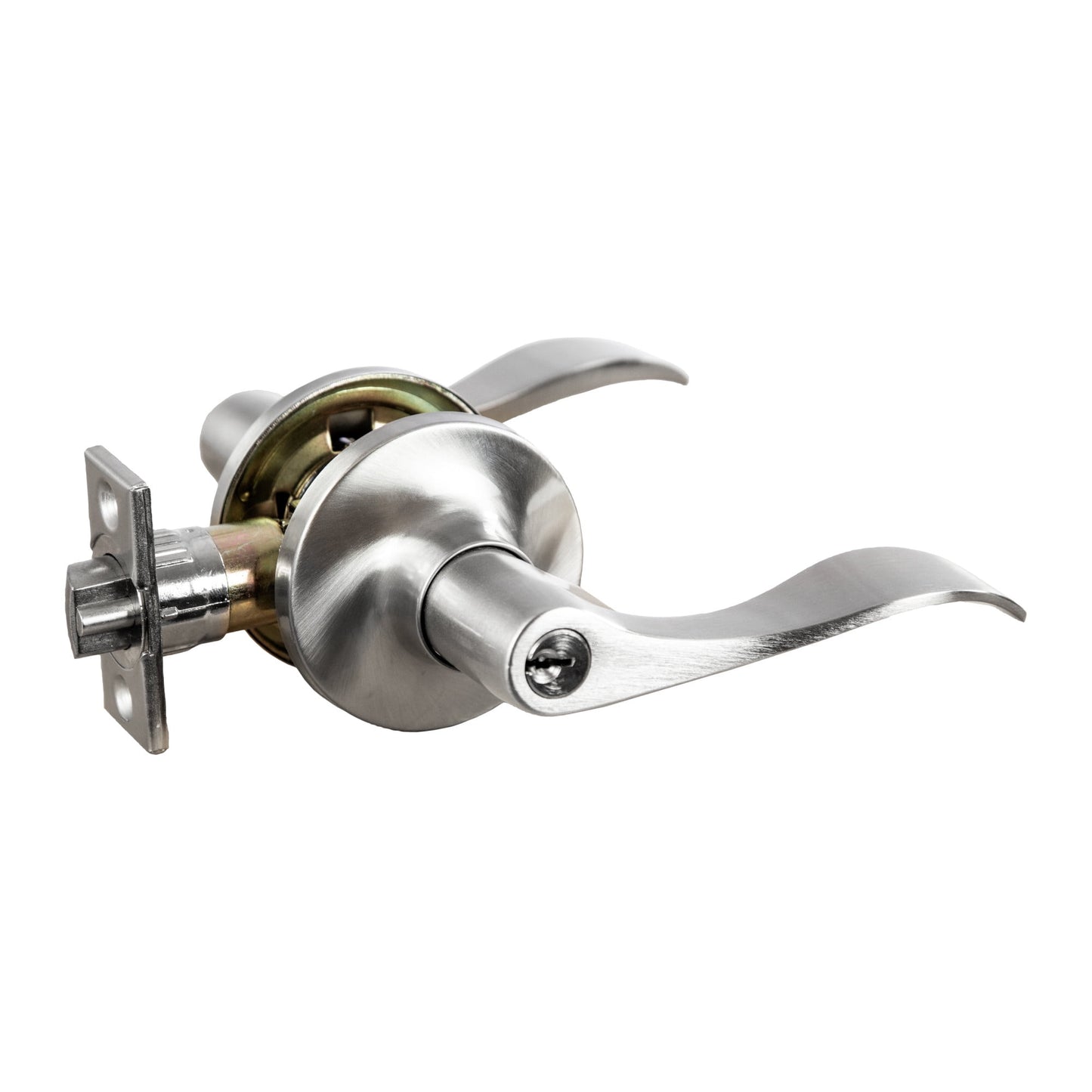Satin Nickel Entry Door Lever with Anti-Bump Pins, 6-Way Universal Fit, Keyed Entry