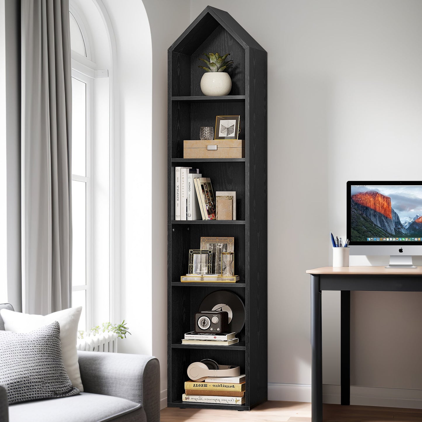 Dextrus Estante Abierto de 6 Niveles Organizador de Almacenamiento de 6 Cubos EstanterÃa de Madera Estándar EstanterÃa de Pared EstanterÃa Estrecha de 72,8" de Alto Soporte de Exhibición para Oficina en Casa, Negro