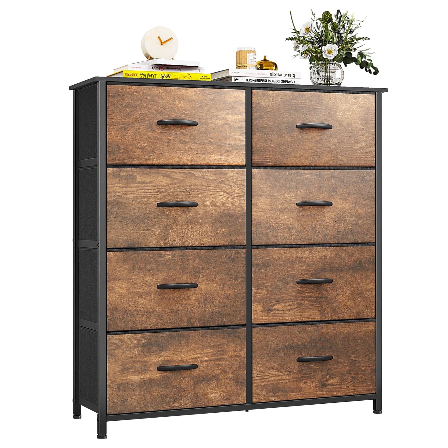 DEXTRUS 8 Drawers Fabric Storage Dressers for Adult for Bedroom Living Room Bedroom Rustic Brown