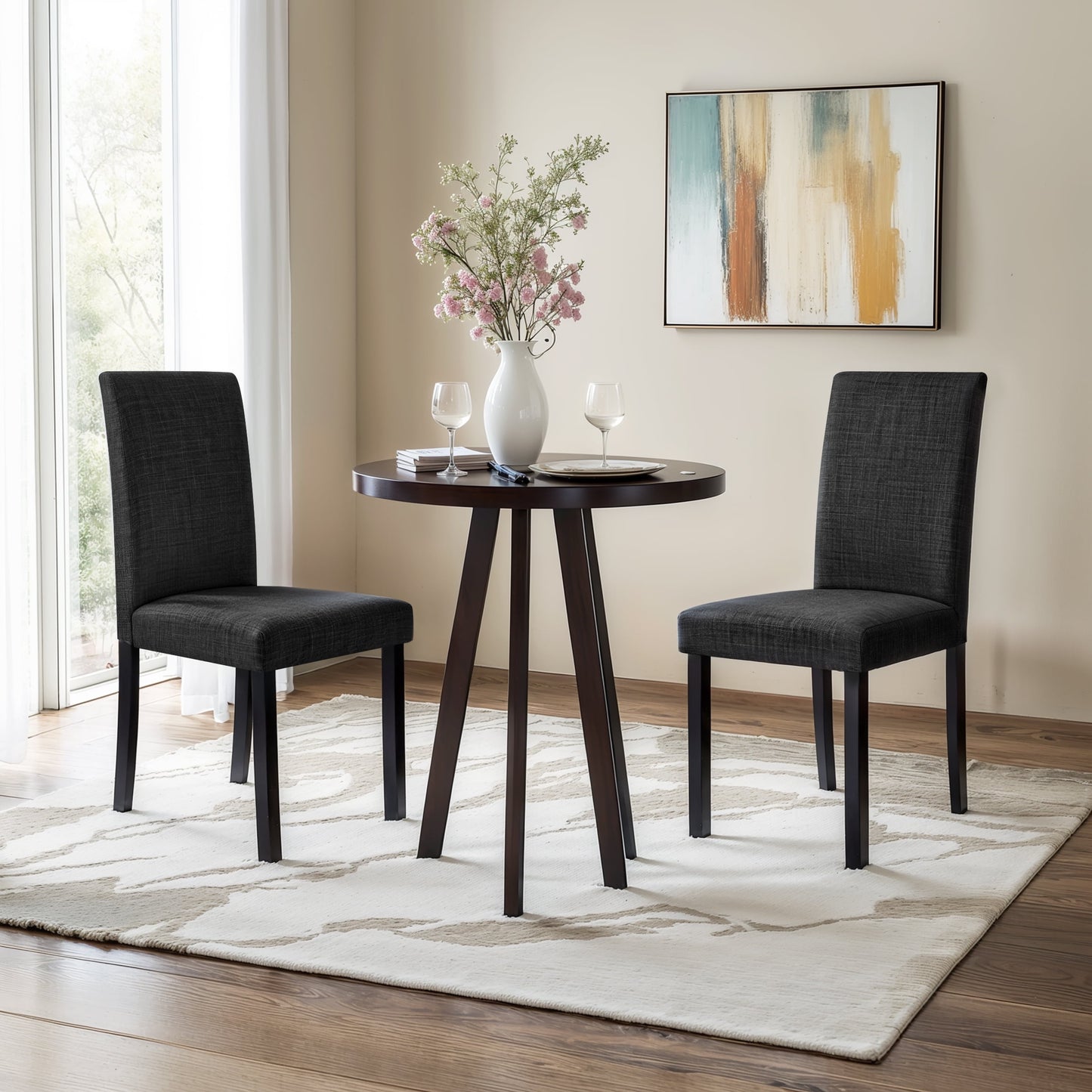 Dining Room Chairs Set of 2, Parsons Diner Chairs Fabric Side Kitchen Chairs Black