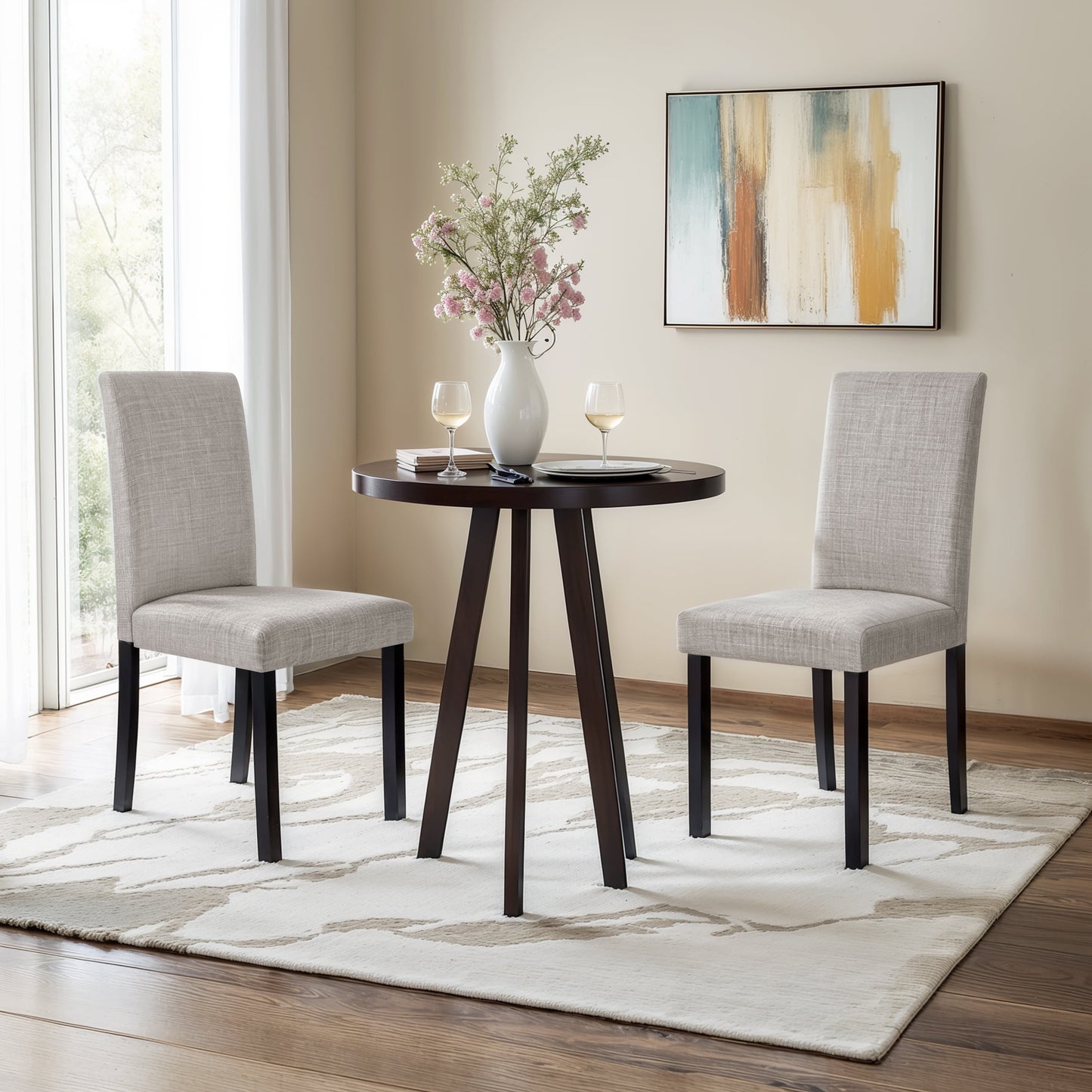 Dining Room Chairs Set of 2, Parsons Diner Chairs Fabric Side Kitchen Chairs Light Gray
