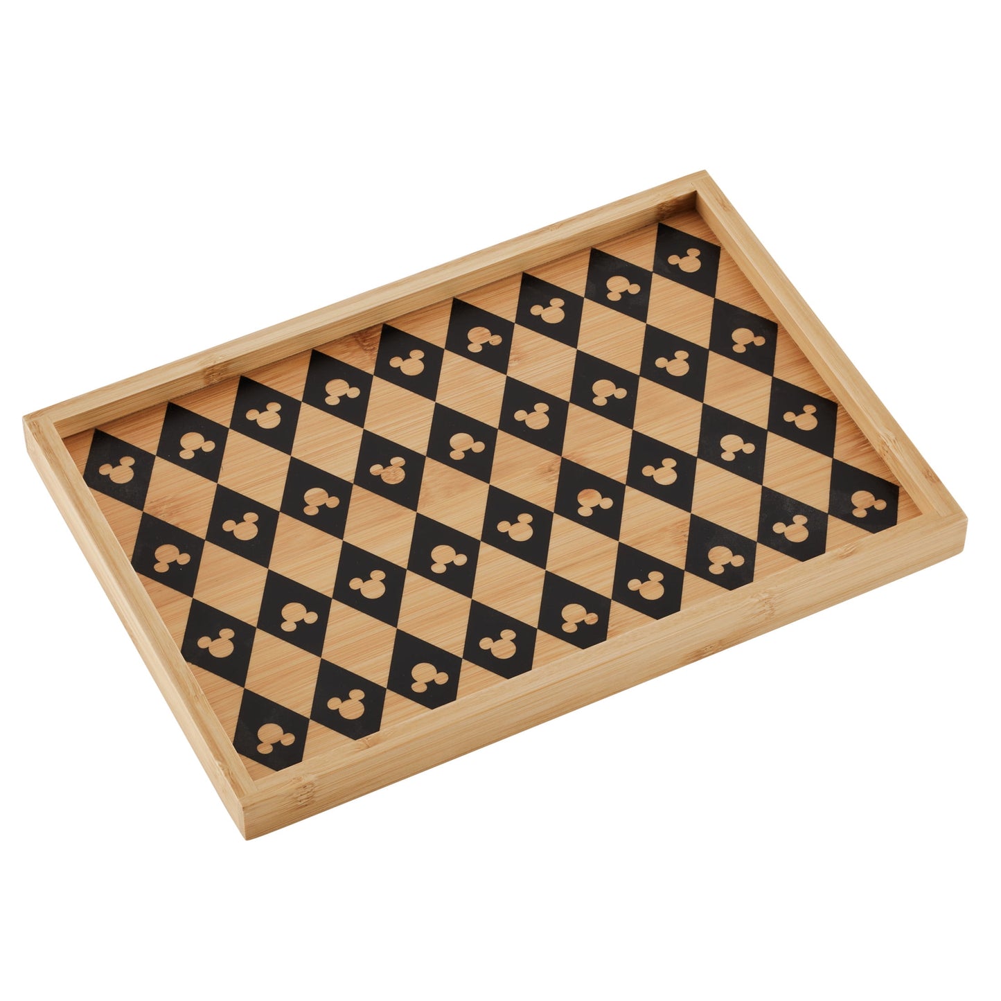 Disney Home Monochrome 10.6 Inch x 7.5 Inch Small Serving Tray features Mickey’s iconic silhouette, Bamboo