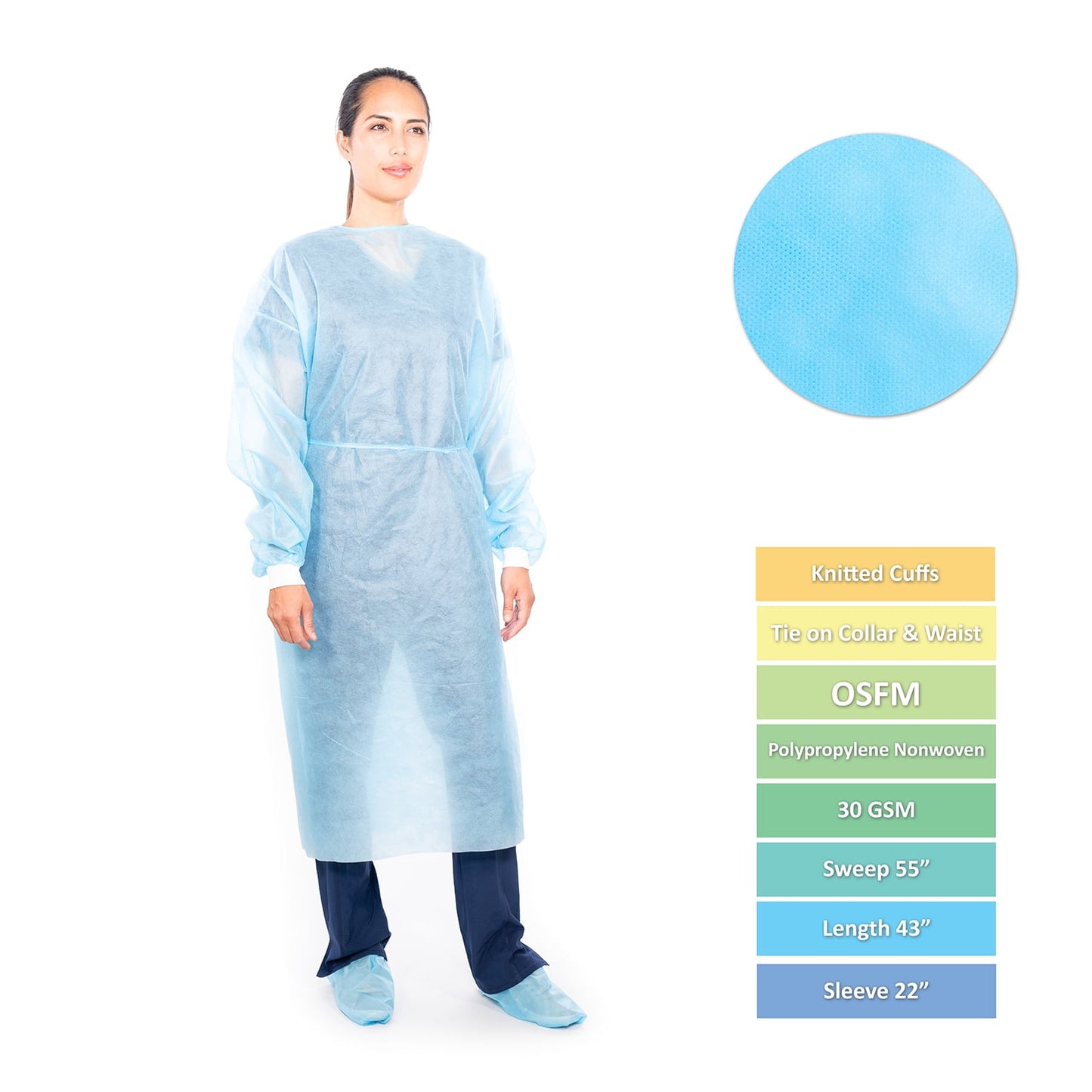 Disposable Isolation Gown Size Universal Qty 50 per Case (Blue)