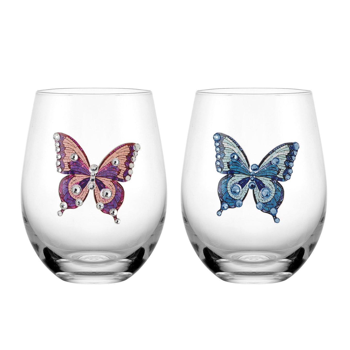 Dolly Parton Jeweled Mosaic 18 oz Stemless Glass Wine Glasses Set of 2