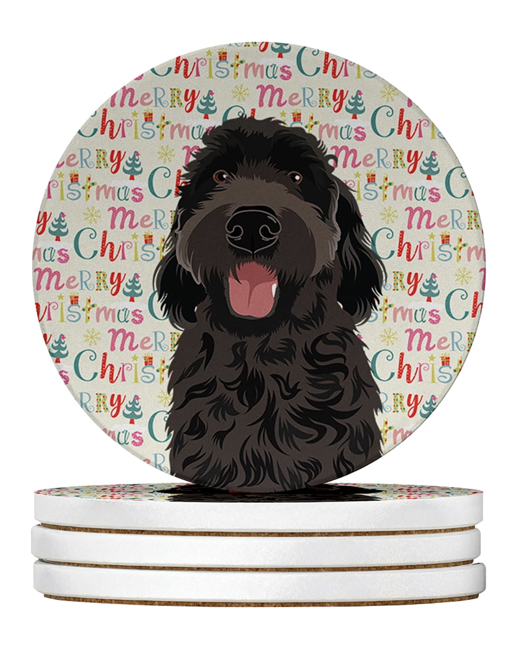 Doodle Black #1 Christmas Large Sandstone Coasters Pack of 4 4 in x 4 in