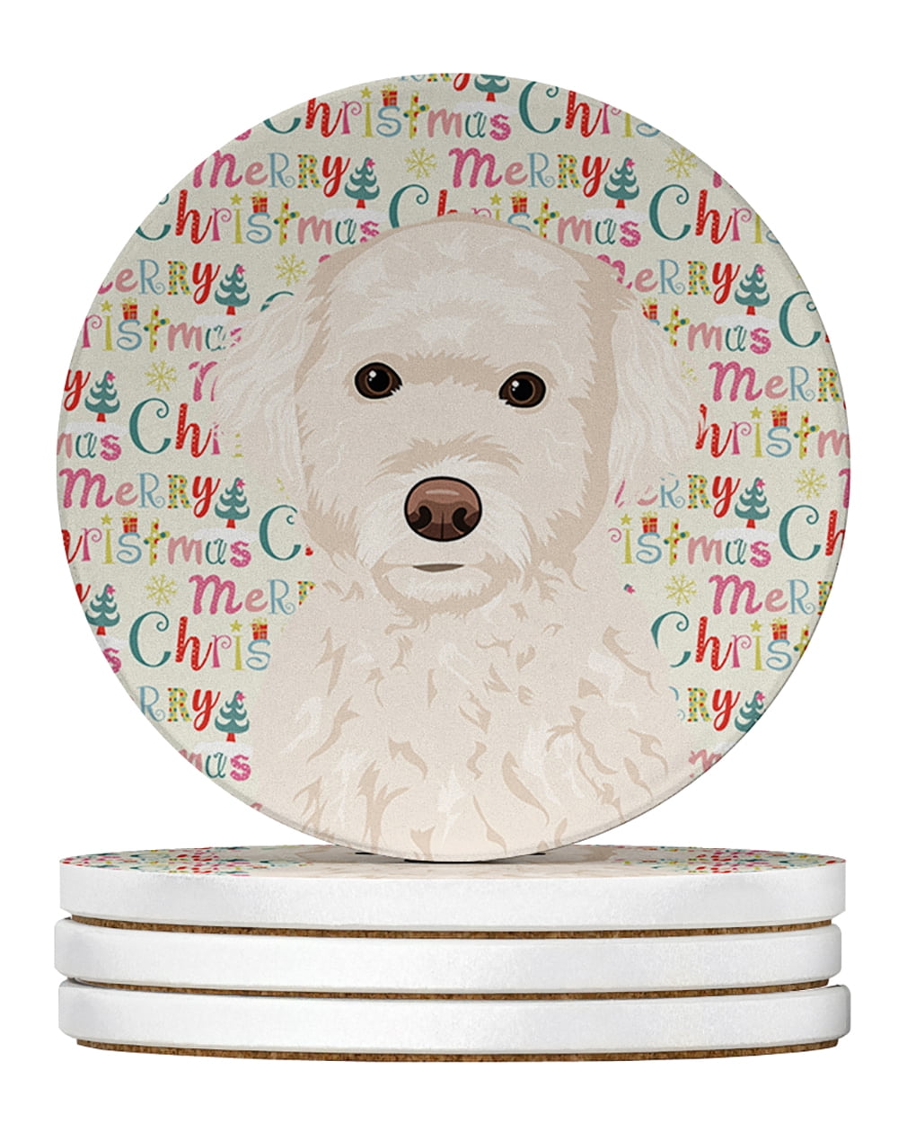 Doodle Cream #2 Christmas Large Sandstone Coasters Pack of 4 4 in x 4 in