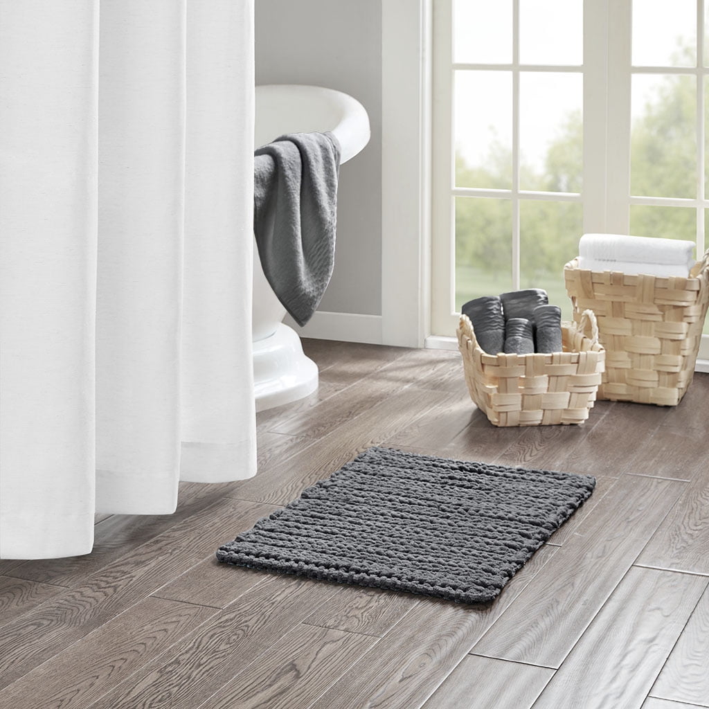 MAYEERTY 100% Cotton Chenille Chain Stitch Rug, 17"W x 24"L, Charcoal