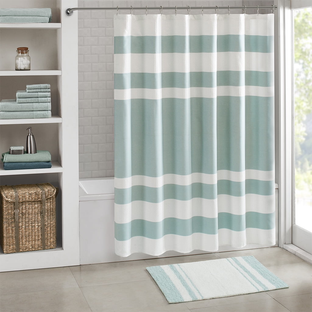 MAYEERTY 100% Medium Pile Cotton Reversible Bath Rug, Aqua, 27"W x 45"L