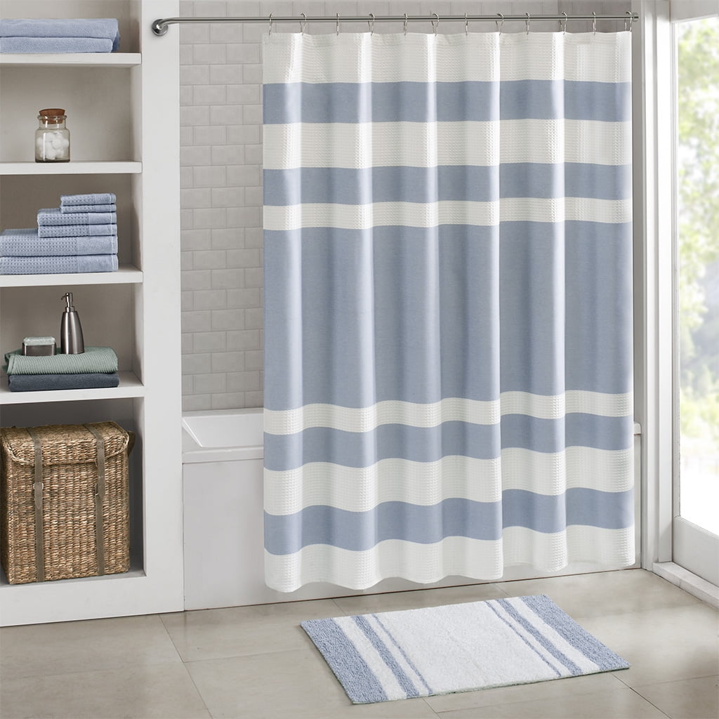 MAYEERTY 100% Medium Pile Cotton Reversible Bath Rug, Blue, 20"W x 30"L