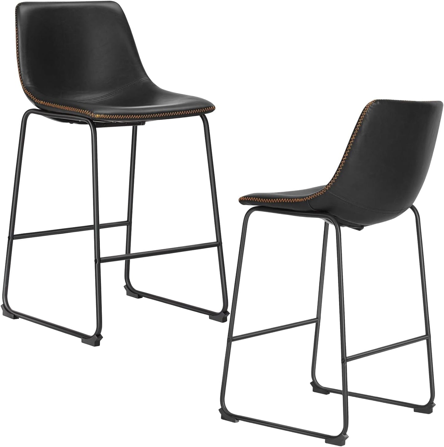 MAYEERTY 26 Inch Barstools High PU Leather Counter Bar Stool With Back and Footrest Set of 2, Black