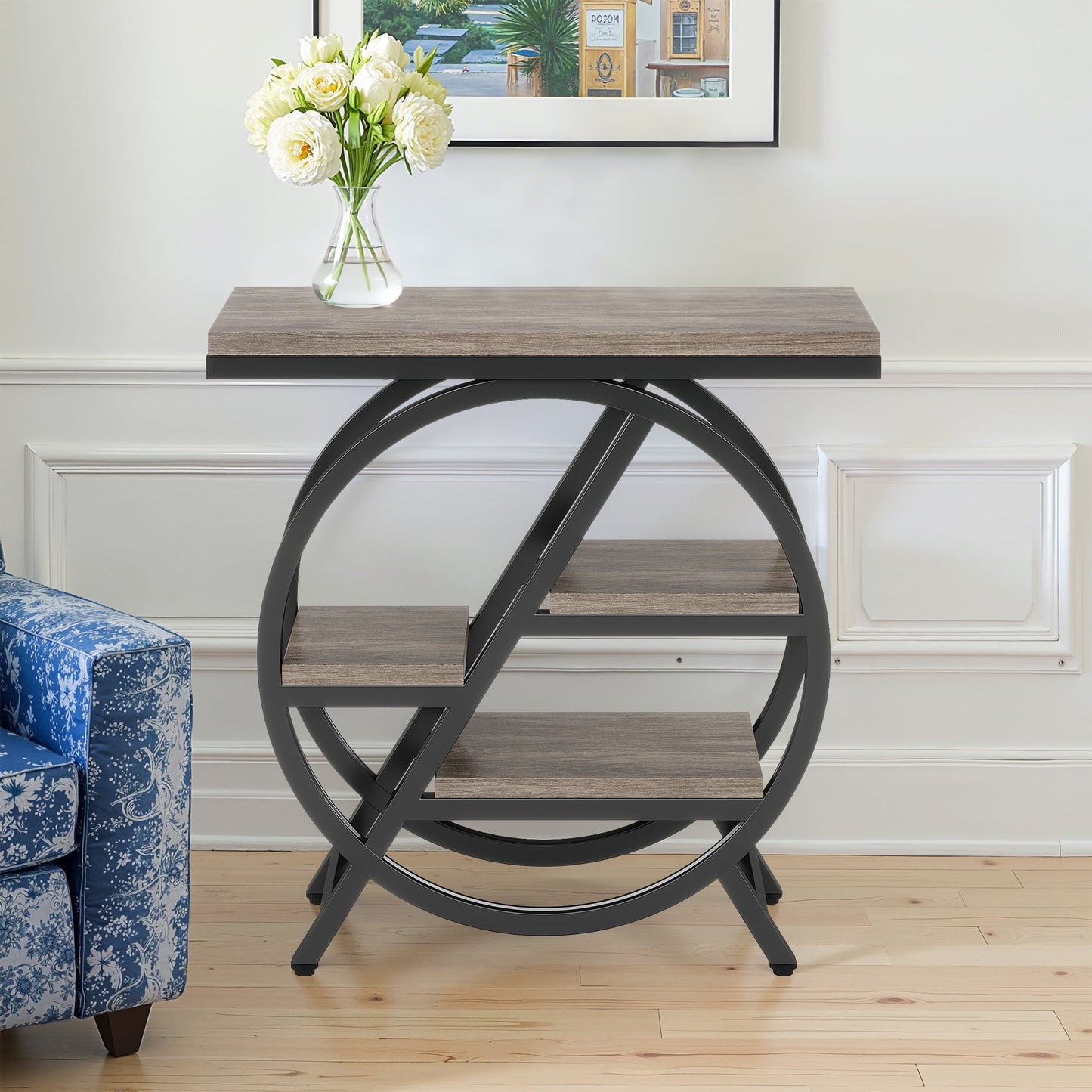 MAYEERTY 4-Tier Storage Side Table, Industrial End Table with Staggered Design, Multi-Purpose Snack & Laptop Table for Small Spaces