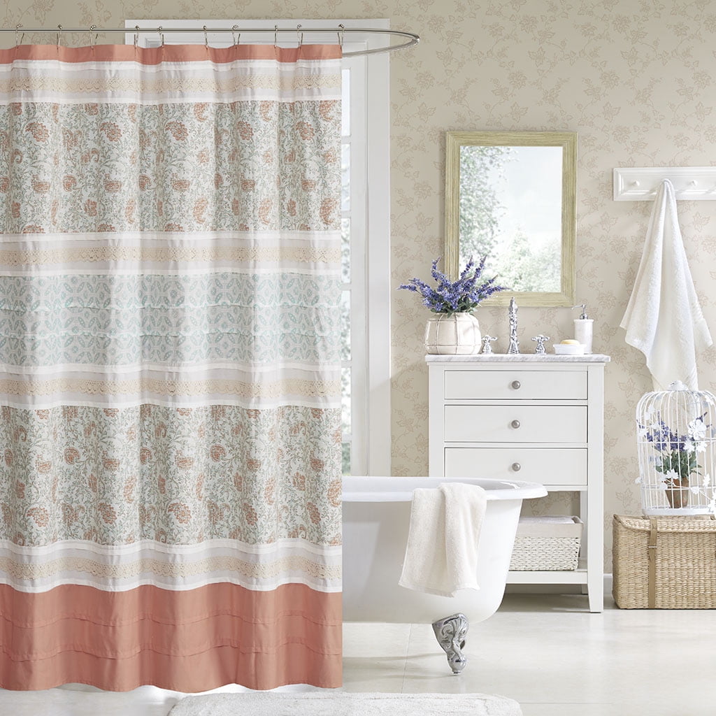MAYEERTY Coral Shower Curtain Textured Bathroom Shower Curtains with 12 pcs Hooks,72" x 72"