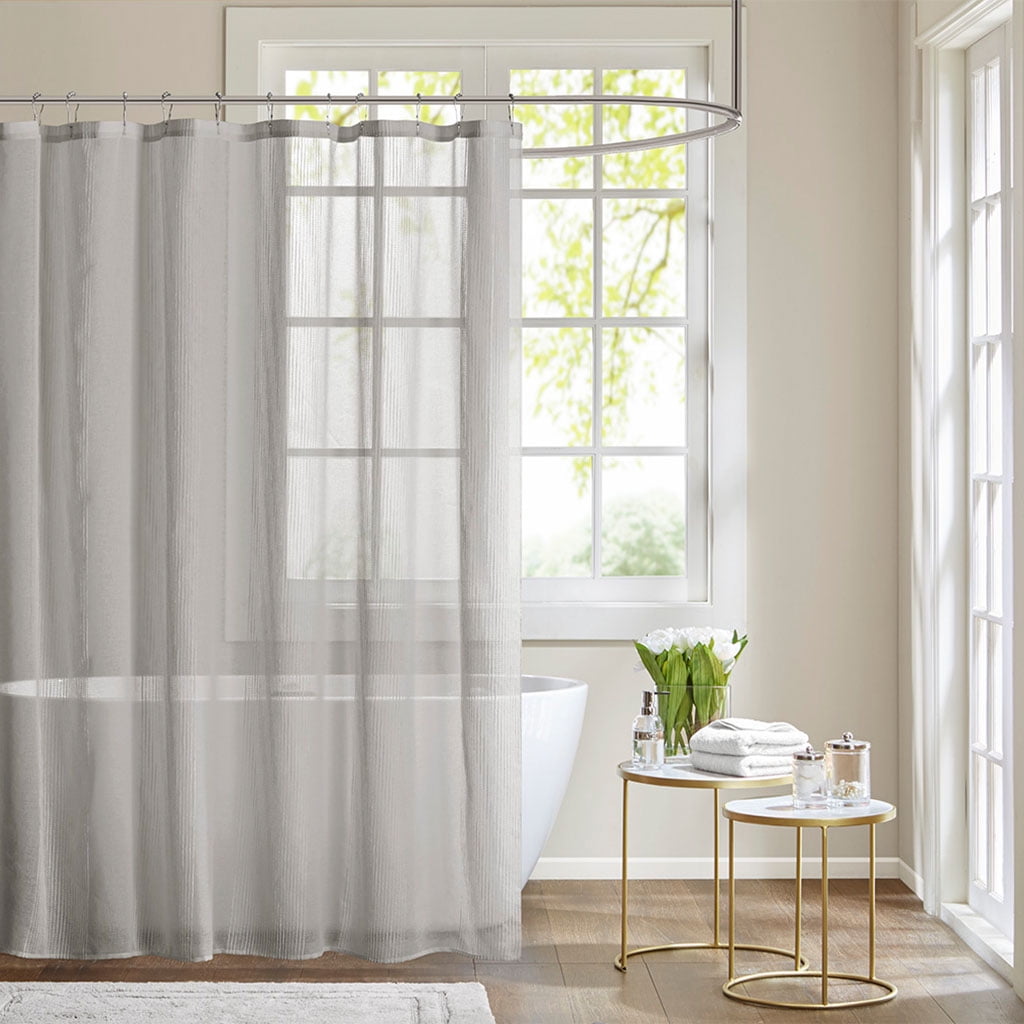 MAYEERTY Grey Sheer Bathroom Shower Curtains with 12 pcs Hooks,72" x 72"