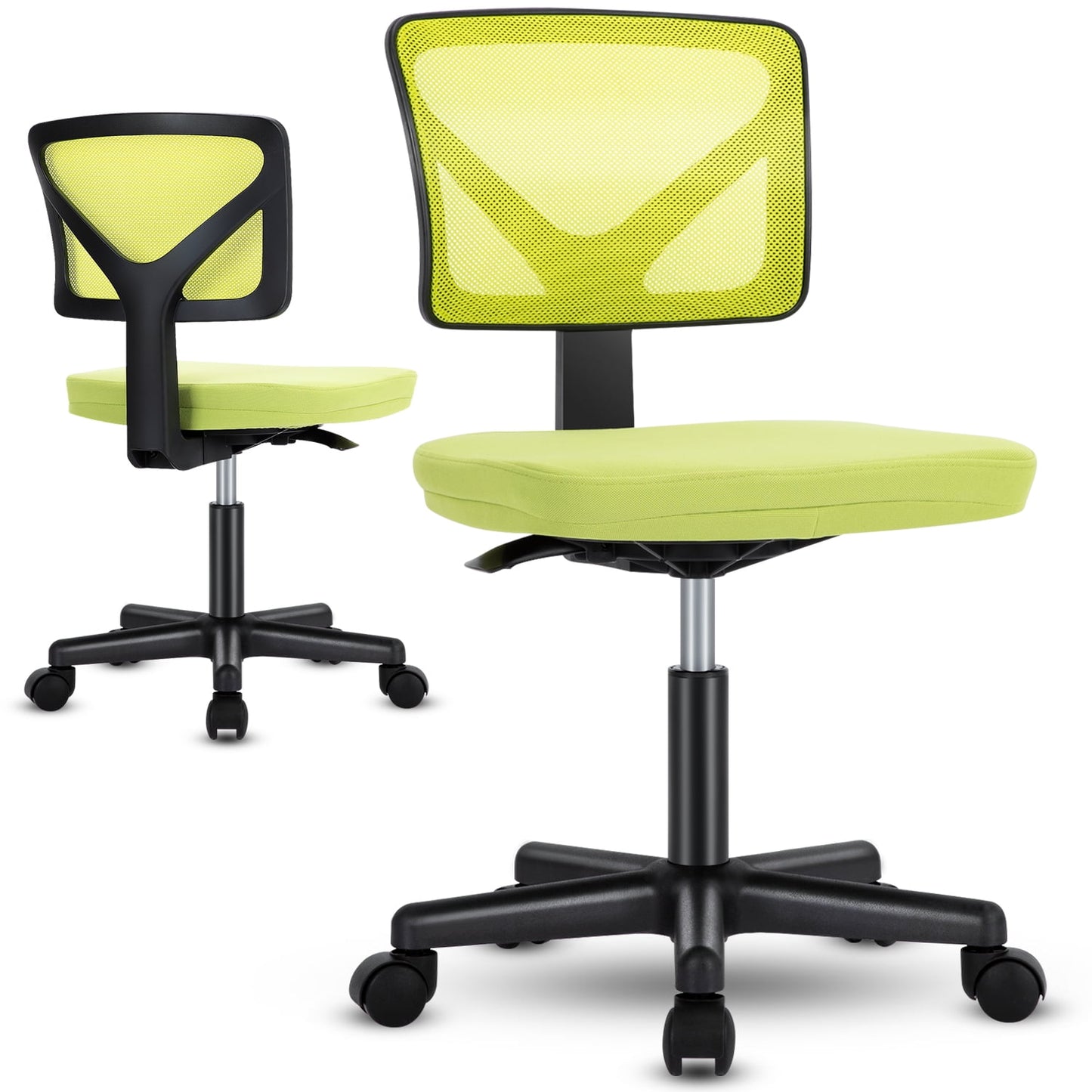 MAYEERTY Home Office Desk Chair, Armless Mesh Computer Chair Small Space Swivel Adjustable Low Back Task Chair for Teens/Adults, Green