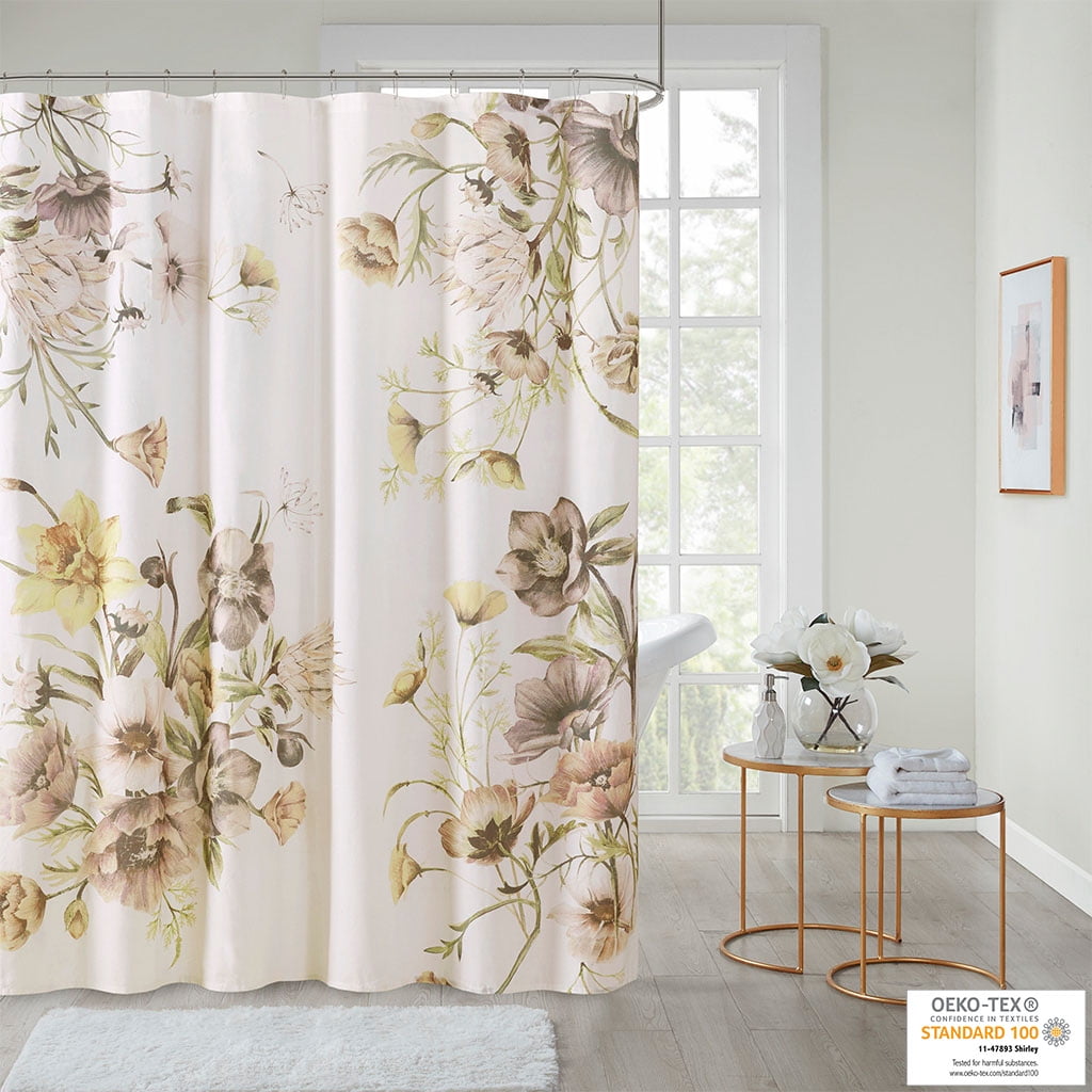 Dovelina Cortina de Ducha de Algodón Estampada, 72" x 72", Lavable a Máquina, Azul