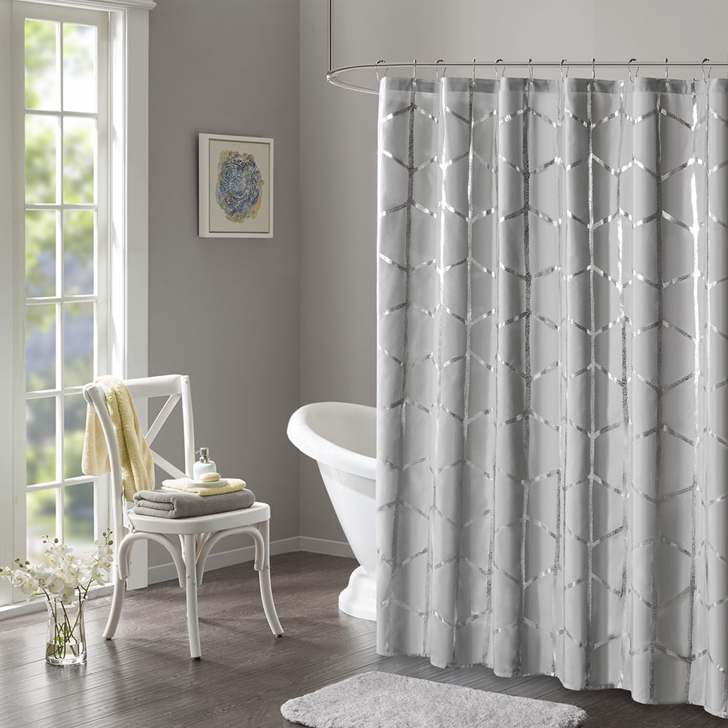 MAYEERTY Printed Metallic Shower Curtain, 72" x 72", Machine-Washable, Grey