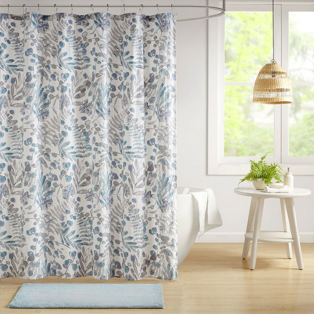 MAYEERTY Printed Seersucker Shower Curtain, 72" x 72", Machine-Washable