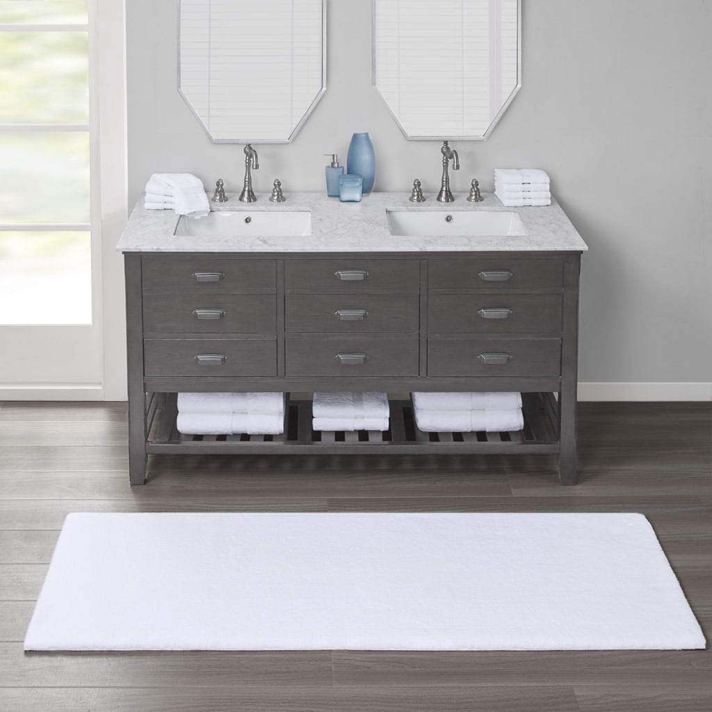 MAYEERTY Soft Polyester Bath Runner Rug, 24" x 40", White