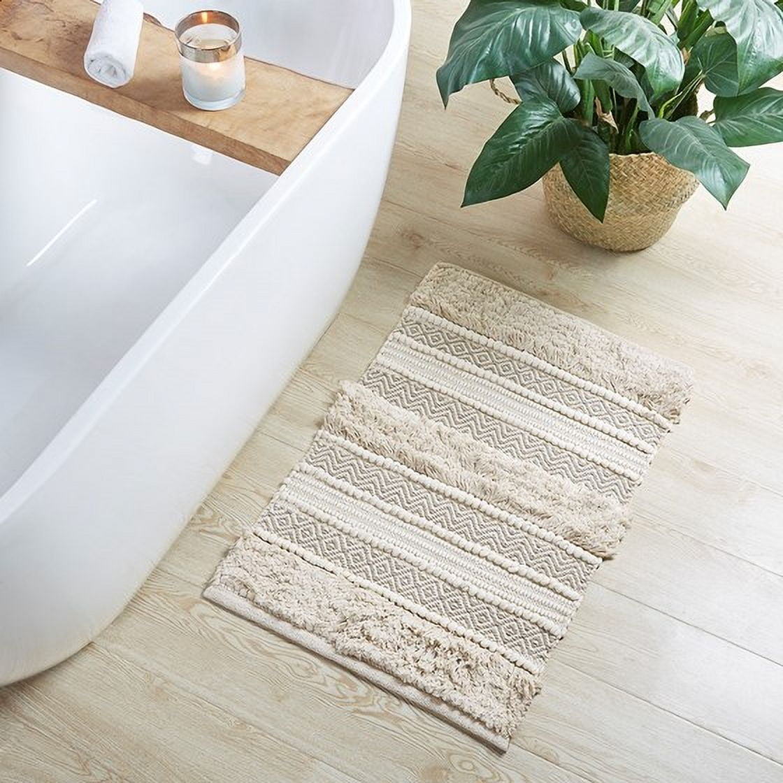 MAYEERTY Soft Polyester Bath Runner Rug, Machine Washable,24" x 40", Ivory