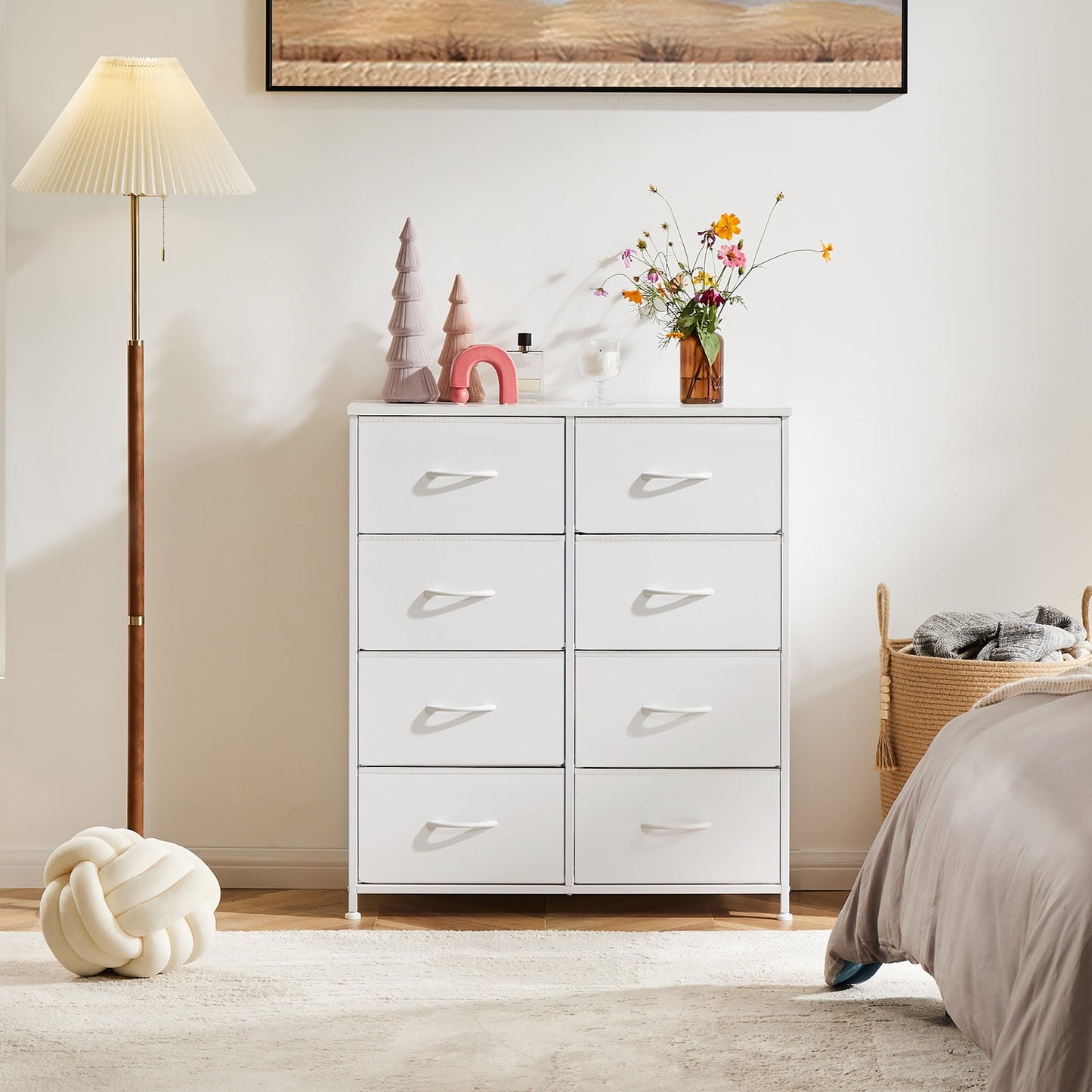 MAYEERTY Tall 8 Drawer, Fabric Storage Tower-Organizer Unit for Bedroom, Living Room, White