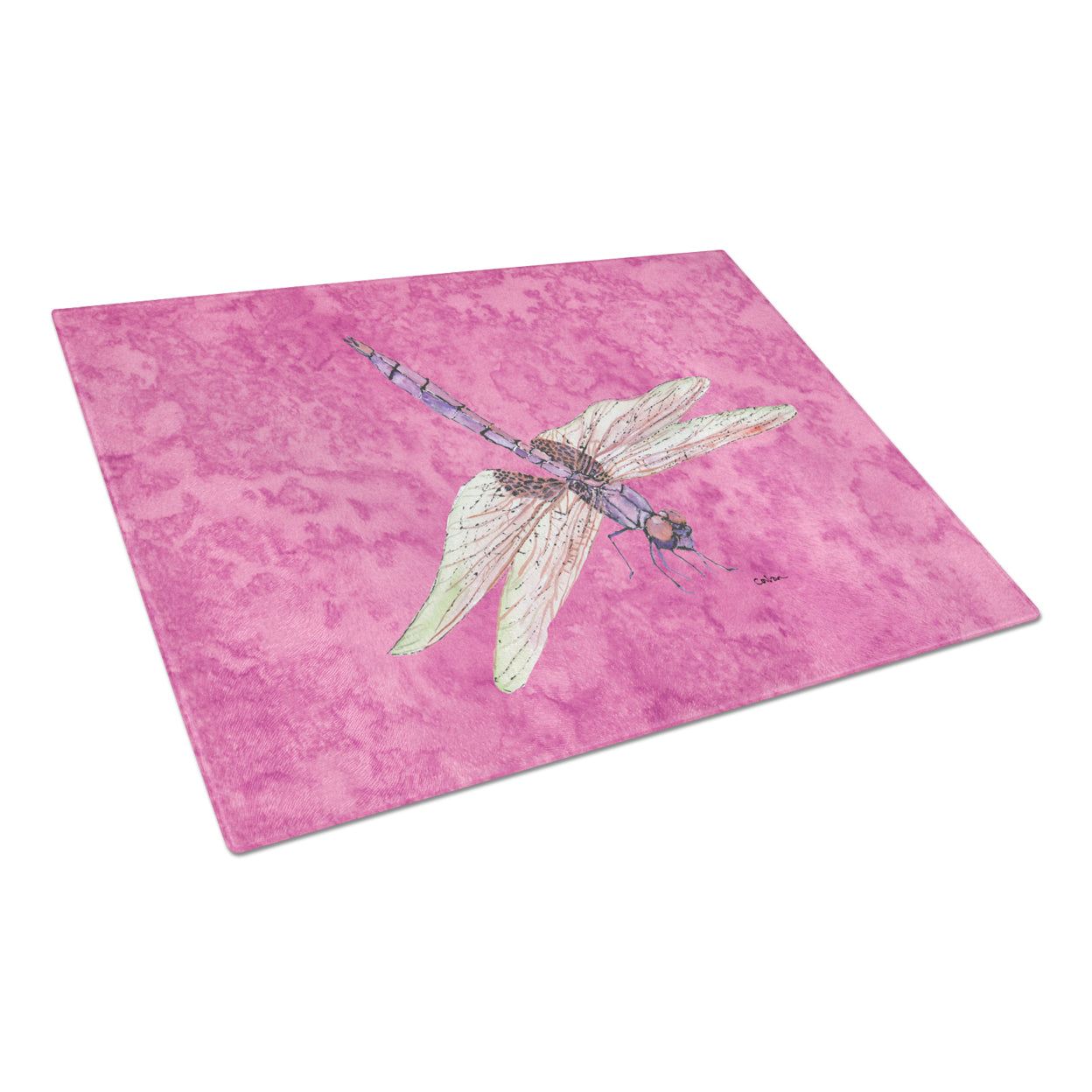 Dragonfly on Pink Glass Cutting Board Large