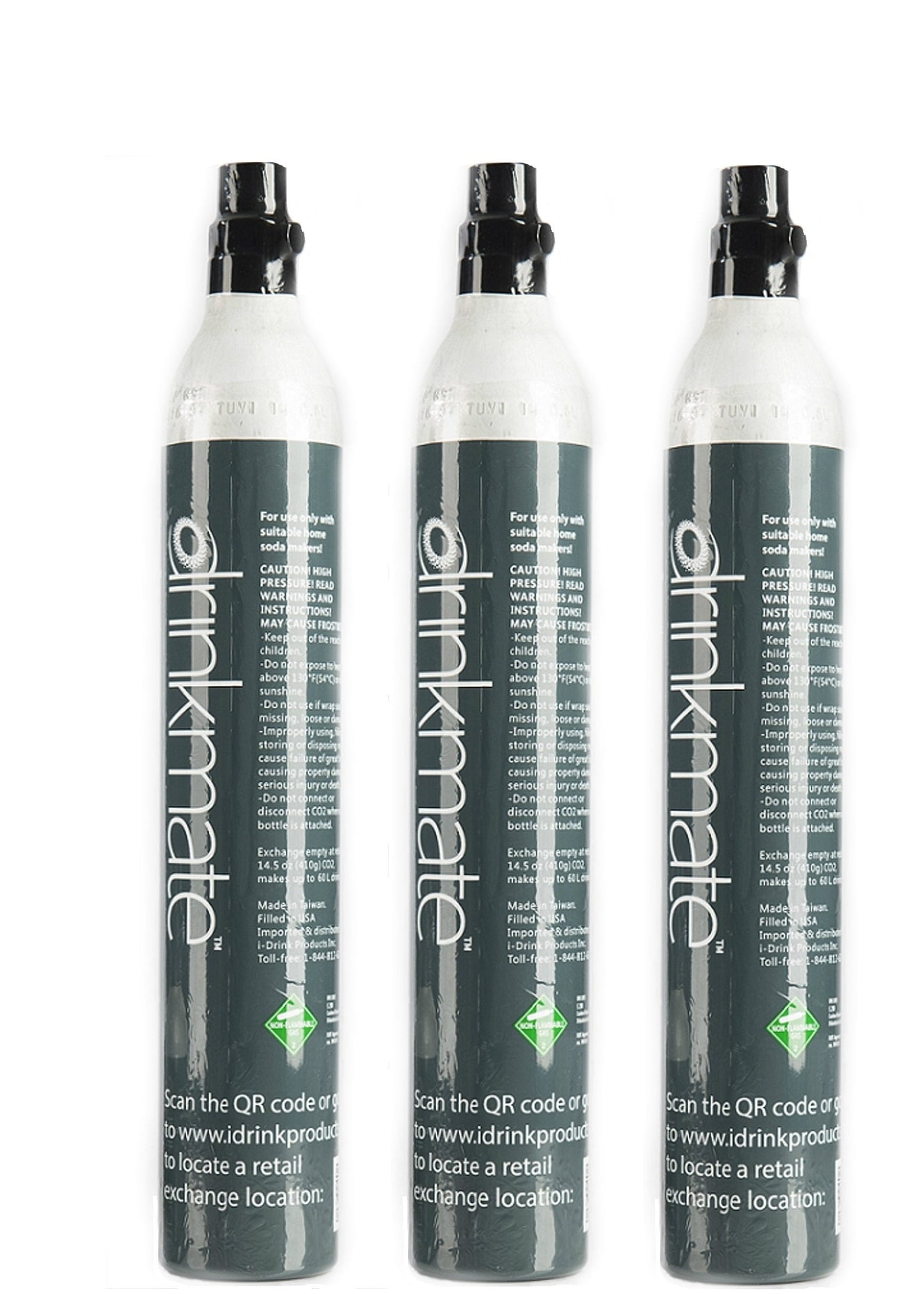 Drinkmate 60L (14.5 oz) CO2 Refill Cylinders for Soda Makers (3 Pack)