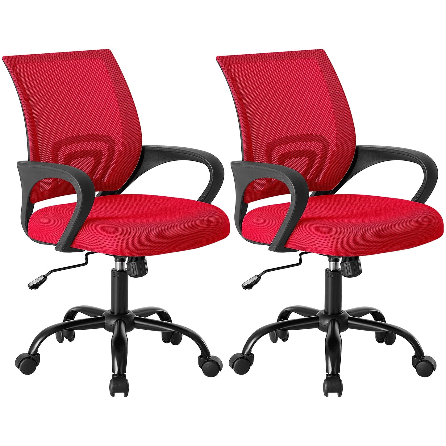 EDX 2-Pack Ergonomic Mid-Back Office Chair - Swivel Desk Chair with Lumbar Support, Breathable Mesh Backrest, Adjustable Height, Sponge Seat & Smooth Rolling Wheels, Red