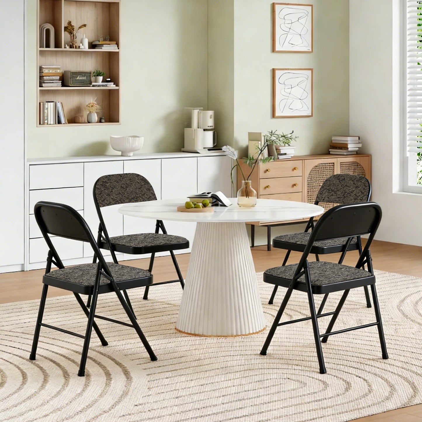 EDX 4 Pack Folding Chairs with Padded Cushion and Back, Fabric Stackable Portable Chairs Set with Durable Steel Frame, for Home, Office, Events, Black Grey
