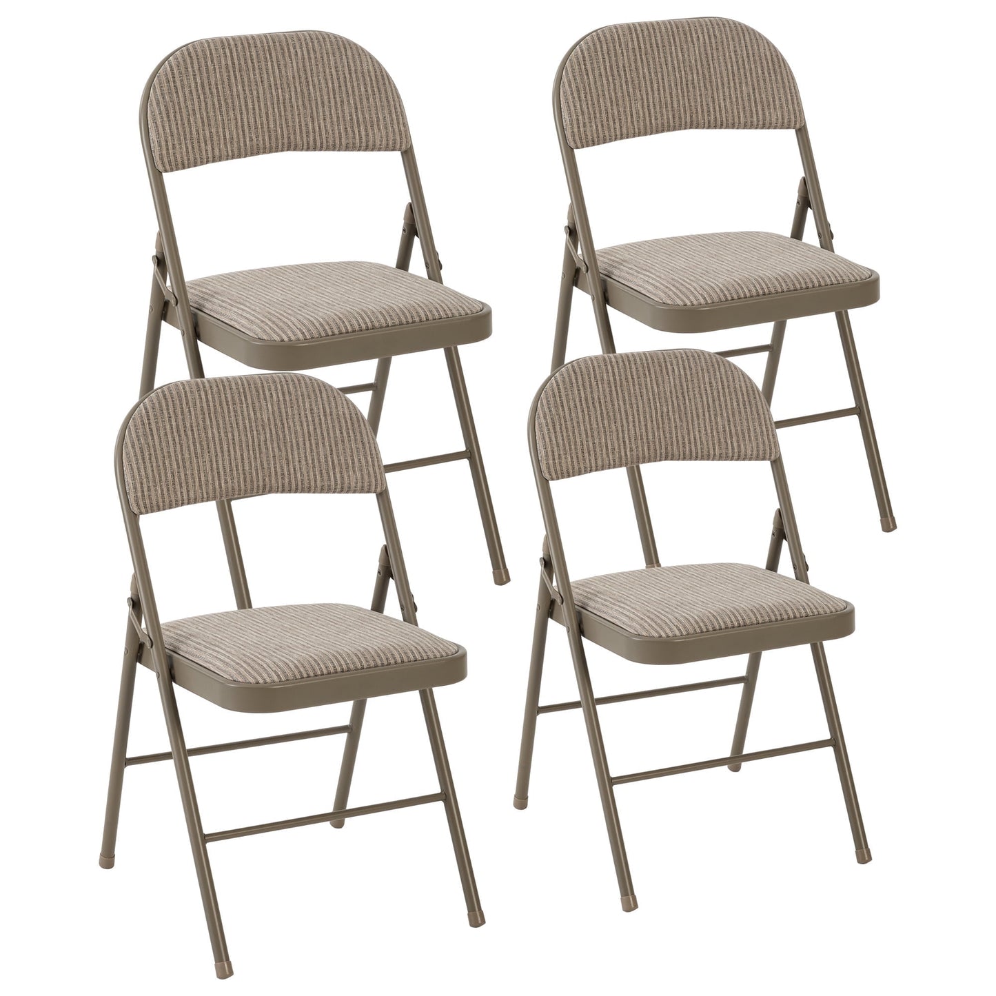 EDX 4 Pack Folding Chairs with Padded Cushion and Back, Fabric Stackable Portable Chairs Set with Durable Steel Frame, for Home, Office, Events, Khaki