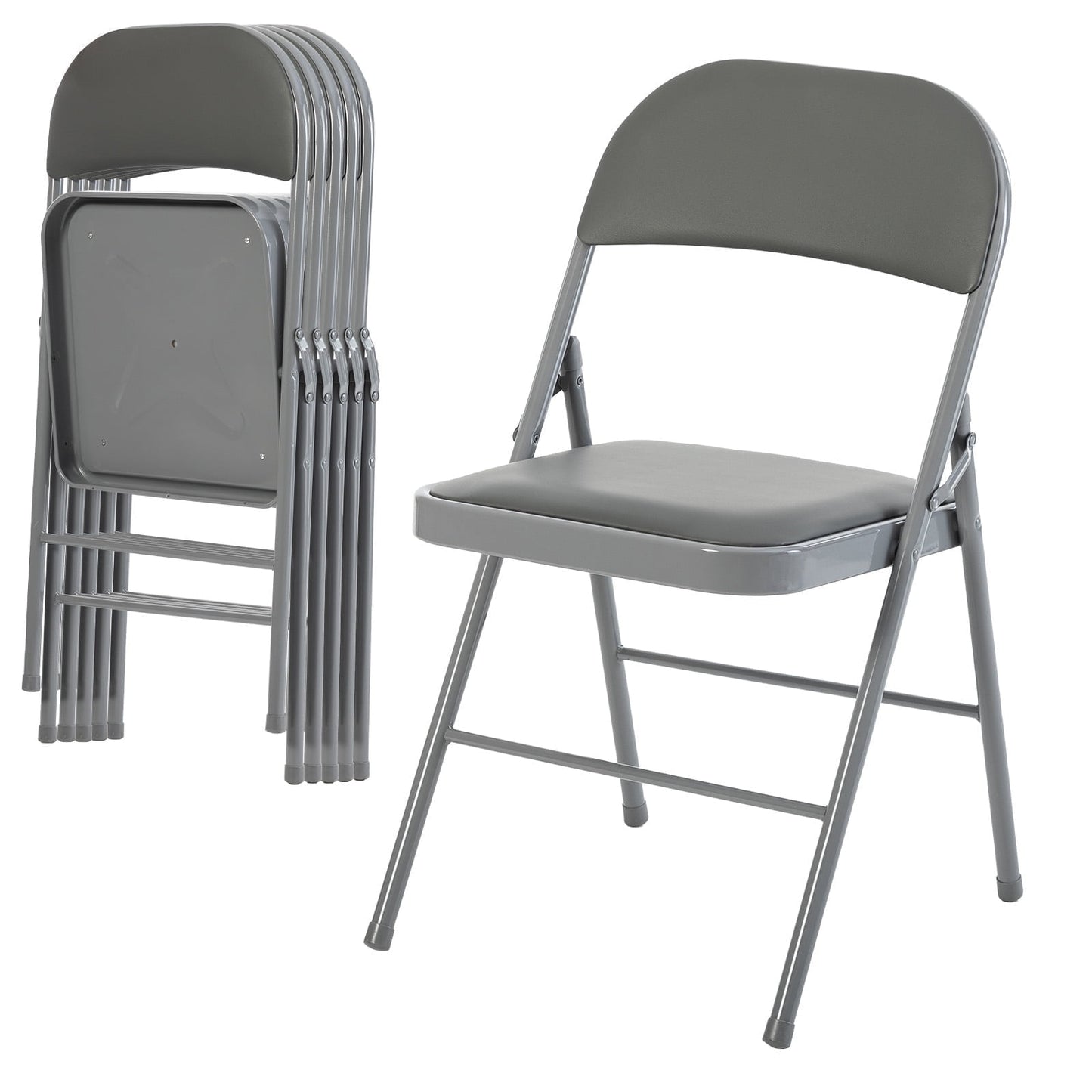 EDX 6 Pack Folding Chairs, Fabric Dining Chair Set with Padded Cushion and Back, Indoor Outdoor Seat for Home Office Events Wedding Party, PU Leather, Gray