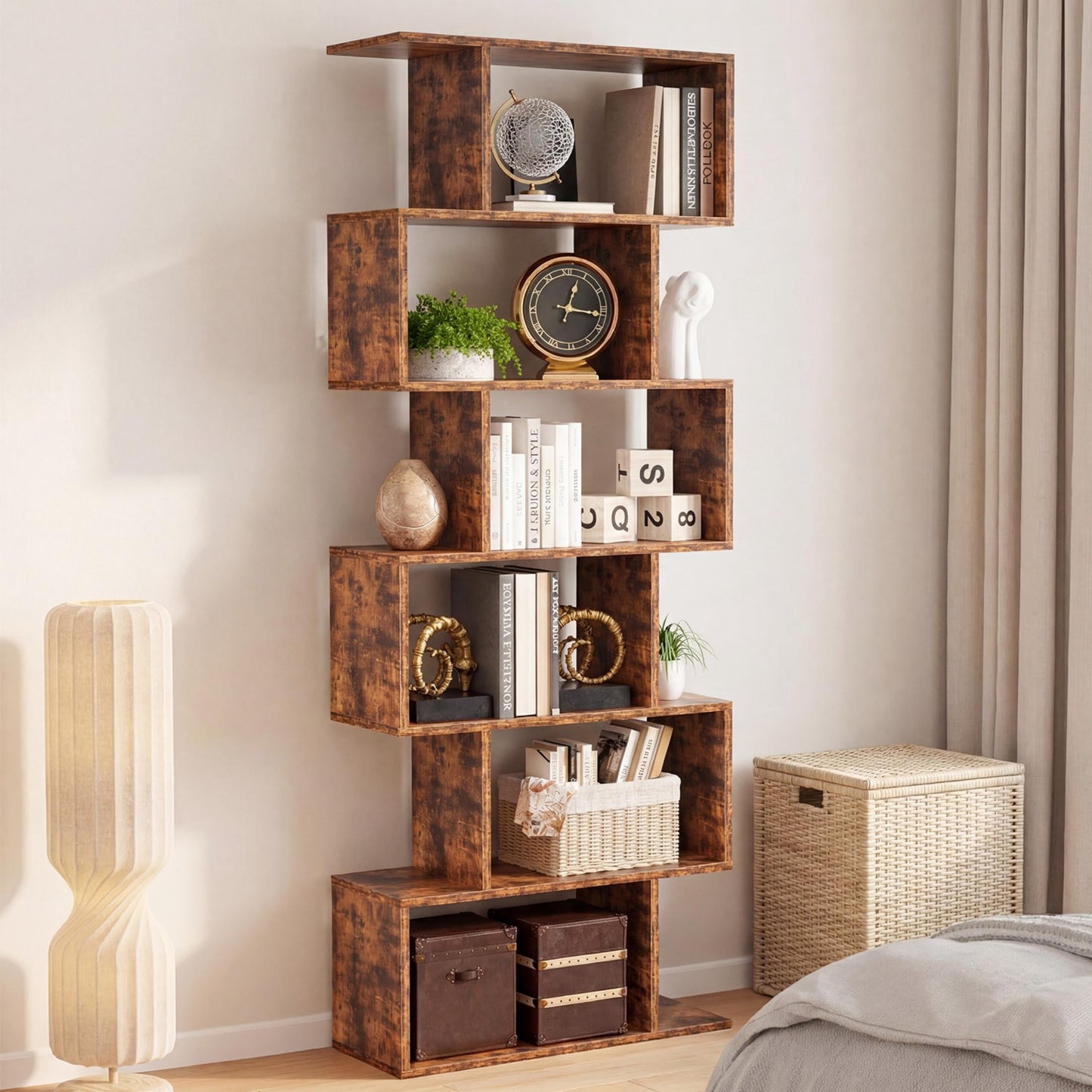 EDX 63" 5-Tier Bookshelf Organizer for Home Office, Stylish Display Storage Shelf Stand, Rust