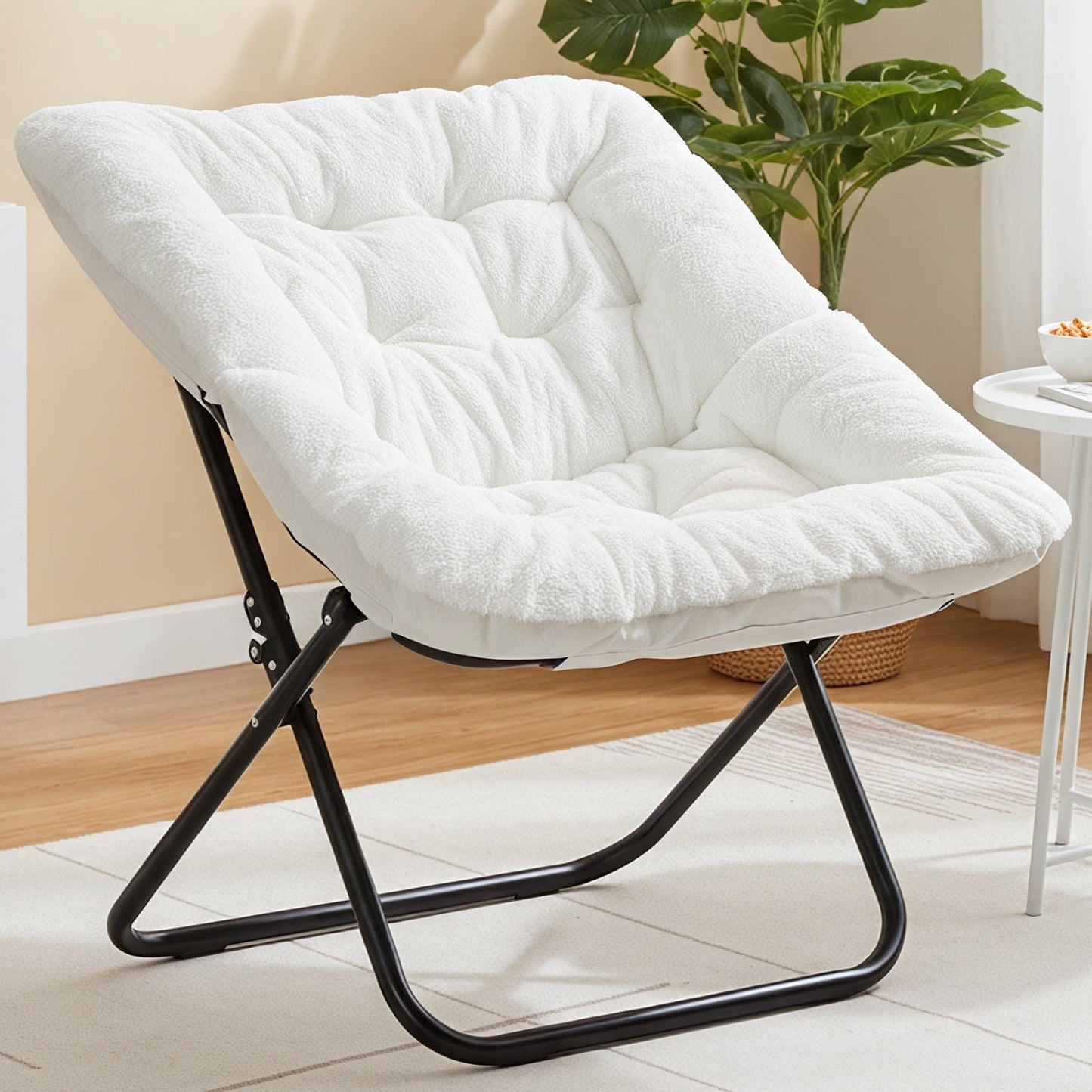 EDX Comfy Chair for Adults, Soft Faux Fur Folding Lounge for Bedroom Living Room Dorm Rooms Flexible Reading Chair, White