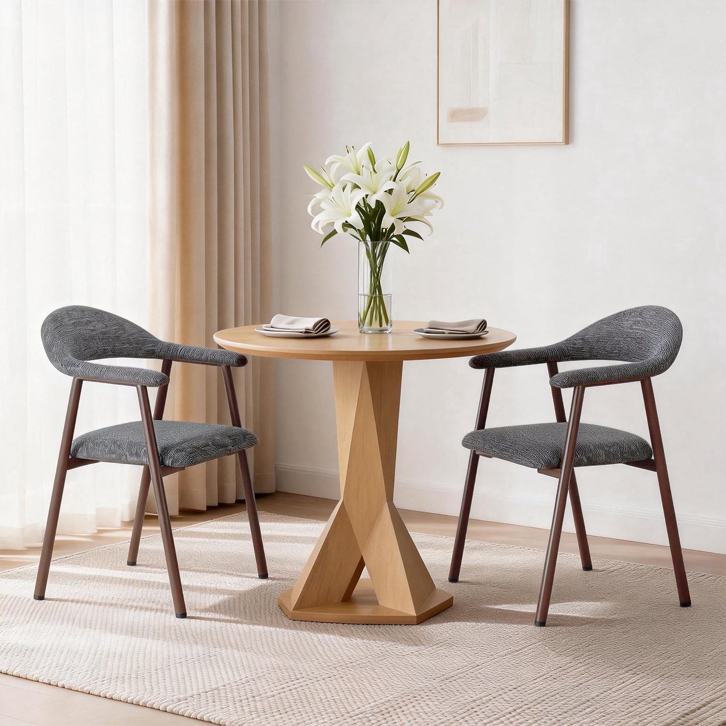 EDX Dining Chairs Set of 2, Modern Upholstered Kitchen Side Chairs for Dining Room, Ergonomic Padded Accent Seats with Sturdy Legs, Dark Gray