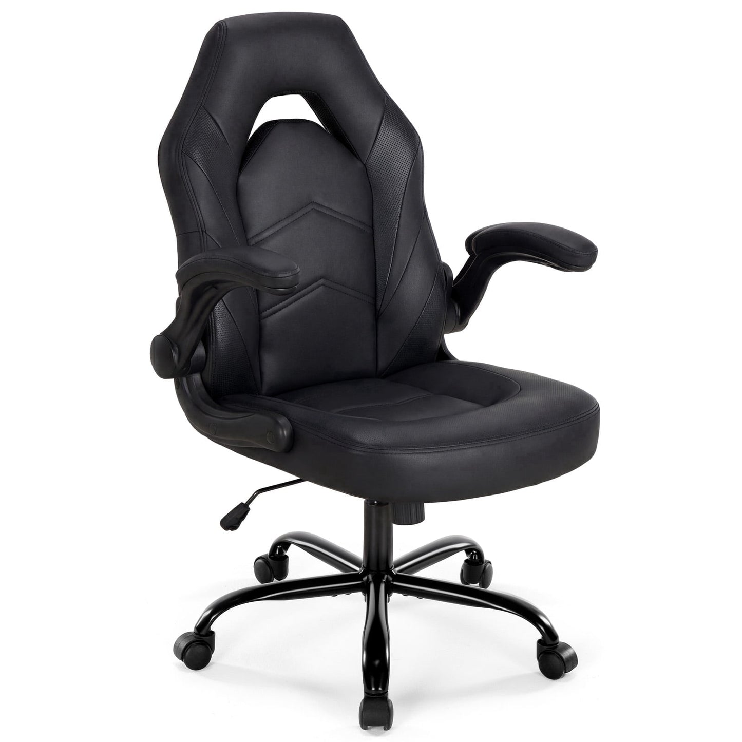 EDX Ergonomic Gaming Chair with PU Leather, Adjustable Swivel Computer & Office Desk Chair with Flip-Up Armrests, Black