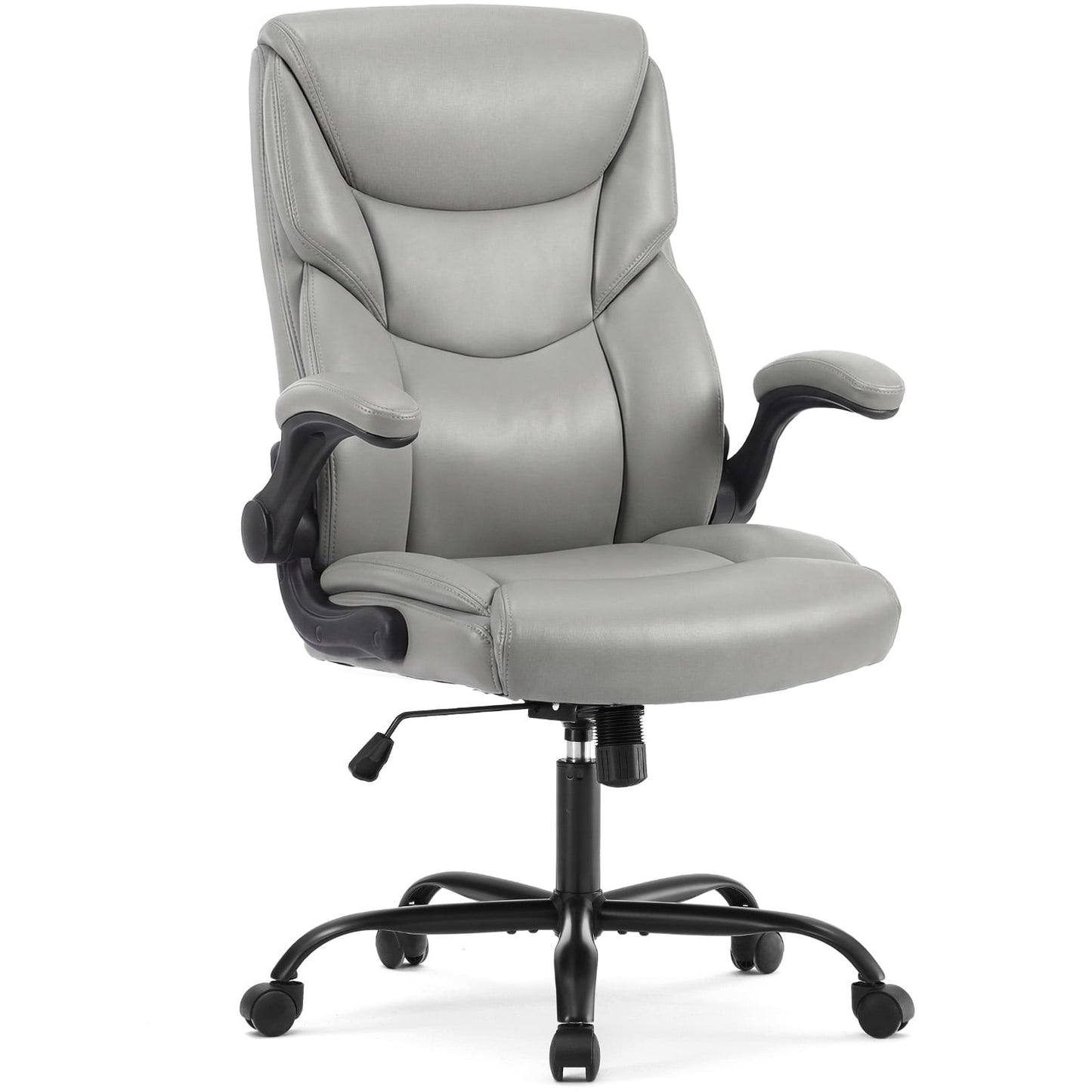 edx Computer Gaming Chair, Ergonomic High Back Heavy Duty Task Desk Office Chairs with Wheels, Flip-up Arms, Adjustable Height, PU Leather, Gray