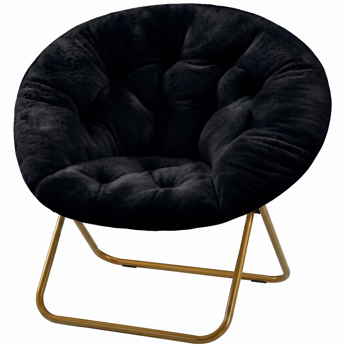EDX Faux Fur Folding Saucer Chair, Foldable Accent Chair for Adults, Soft Plush Seat, Lightweight & Comfortable, Black