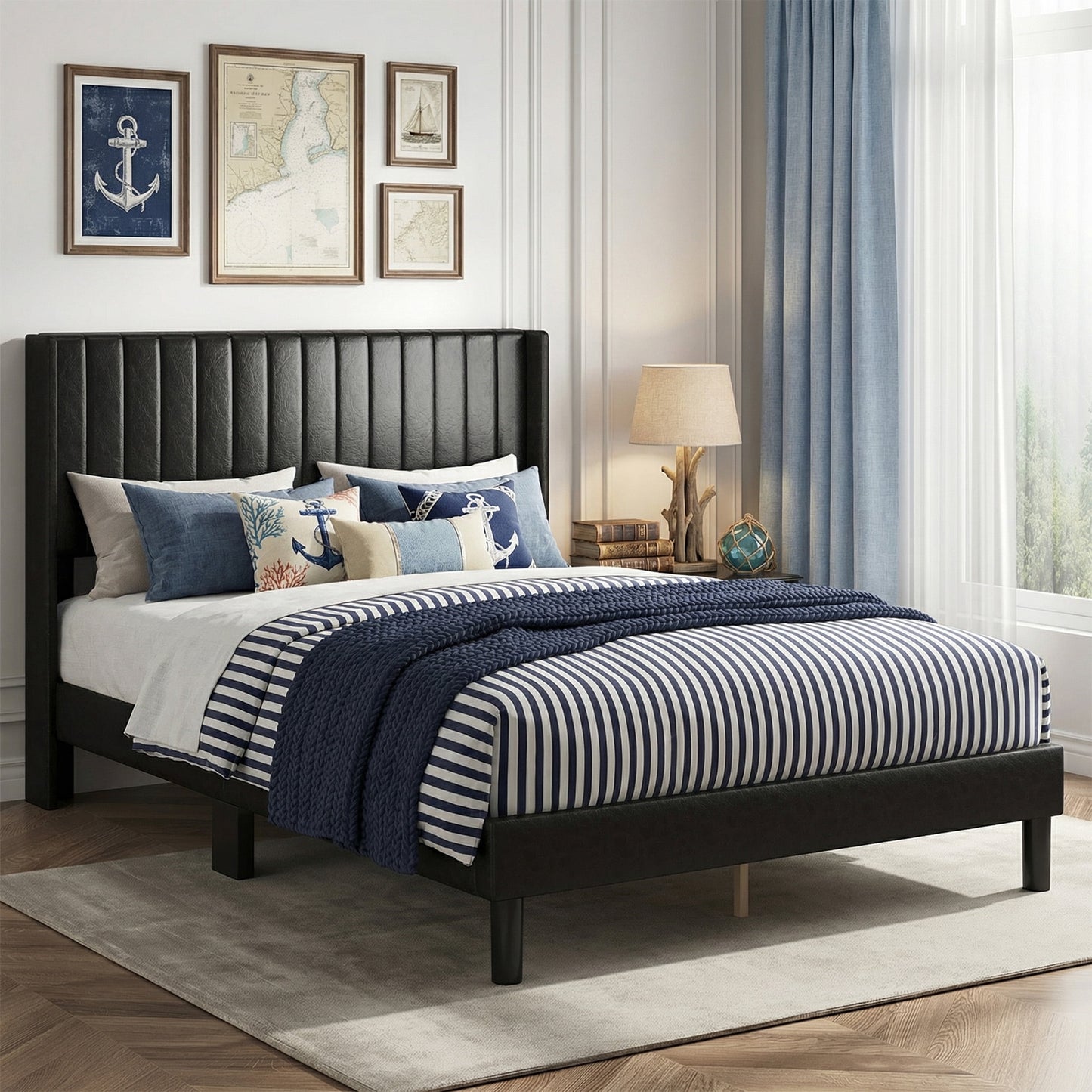 EDX Twin Size Upholstered Platform Bed Frame with Padded Wingback Headboard, Modern Accent Bedroom Furniture, Beige Velvet