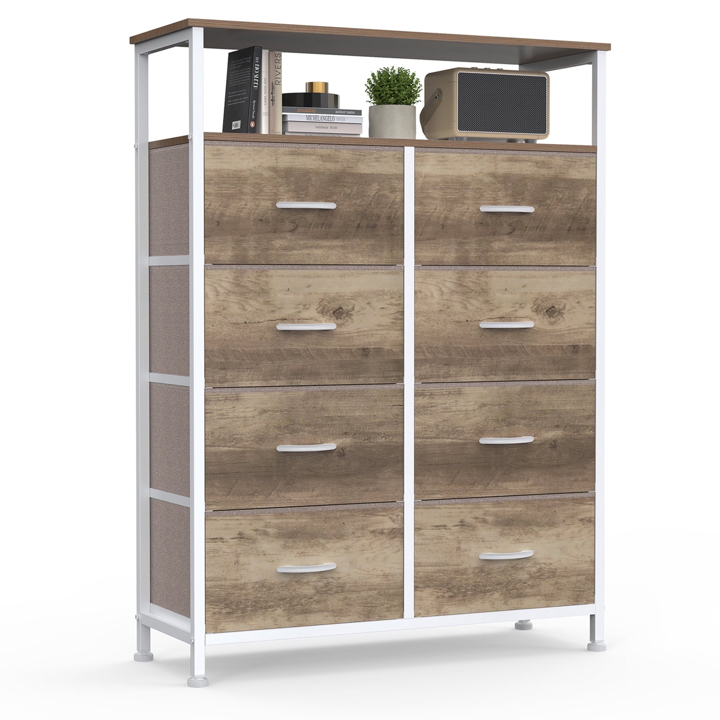 edx 8 Drawers Fabric Dresser, Clothes Storing, Storage Tower Organizer TV Stand, for Bedrooms, Wardrobes, Entryways, and Living Rooms, Oak