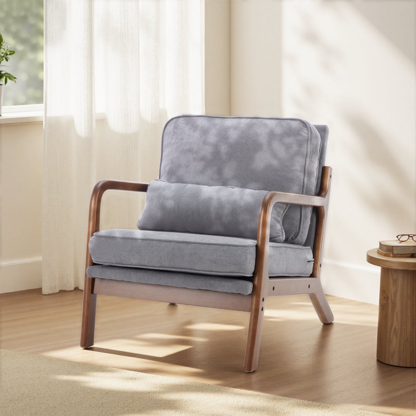 EDX Mid Century Modern Accent Chair, Comfy Fabric Living Room Chairs with Solid Wood Frame, Lounge Reading Armchair, Easy Assembly