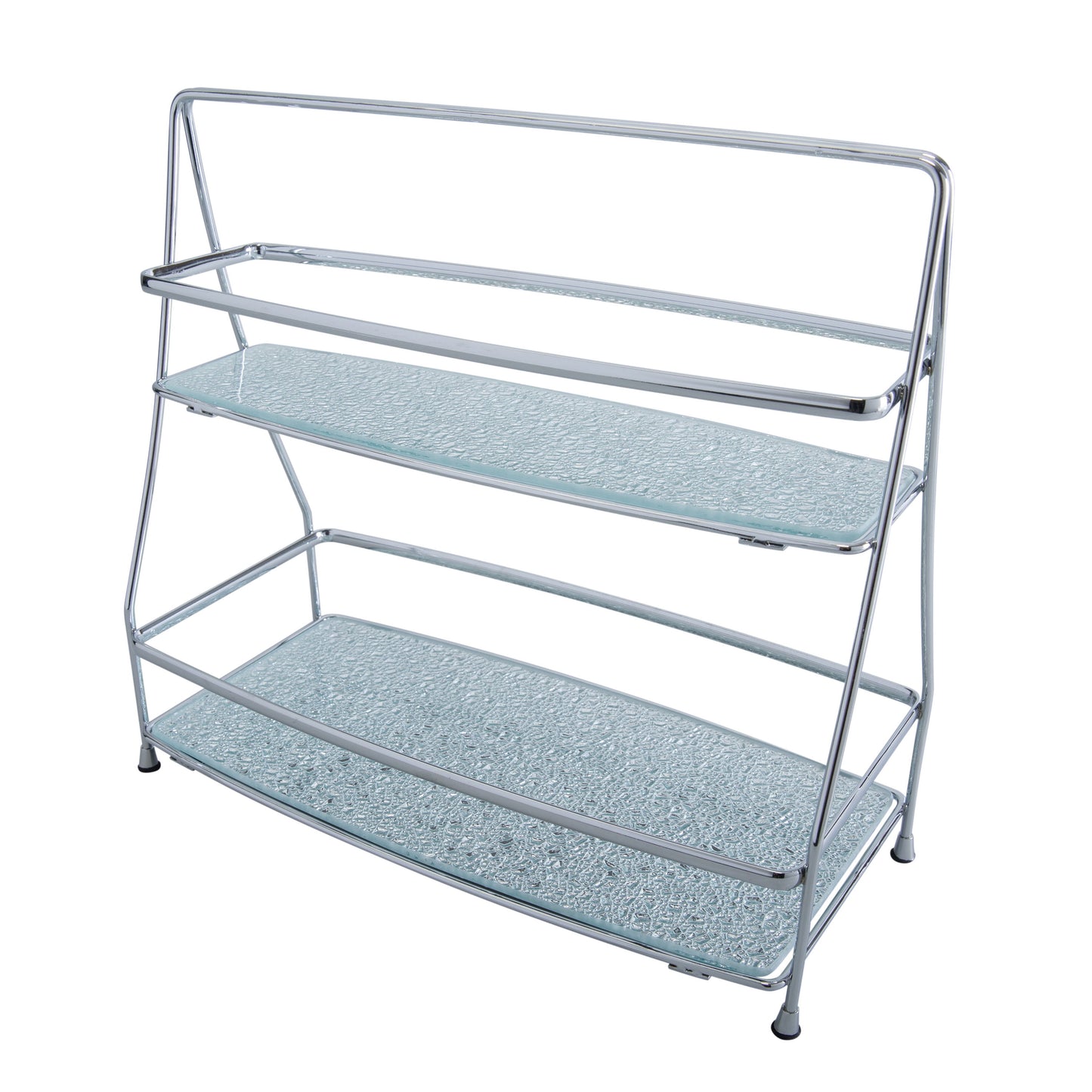 ELLE Paris 2 Tier Rectangular Hammered Mirror Vanity Tray Tower, Chrome