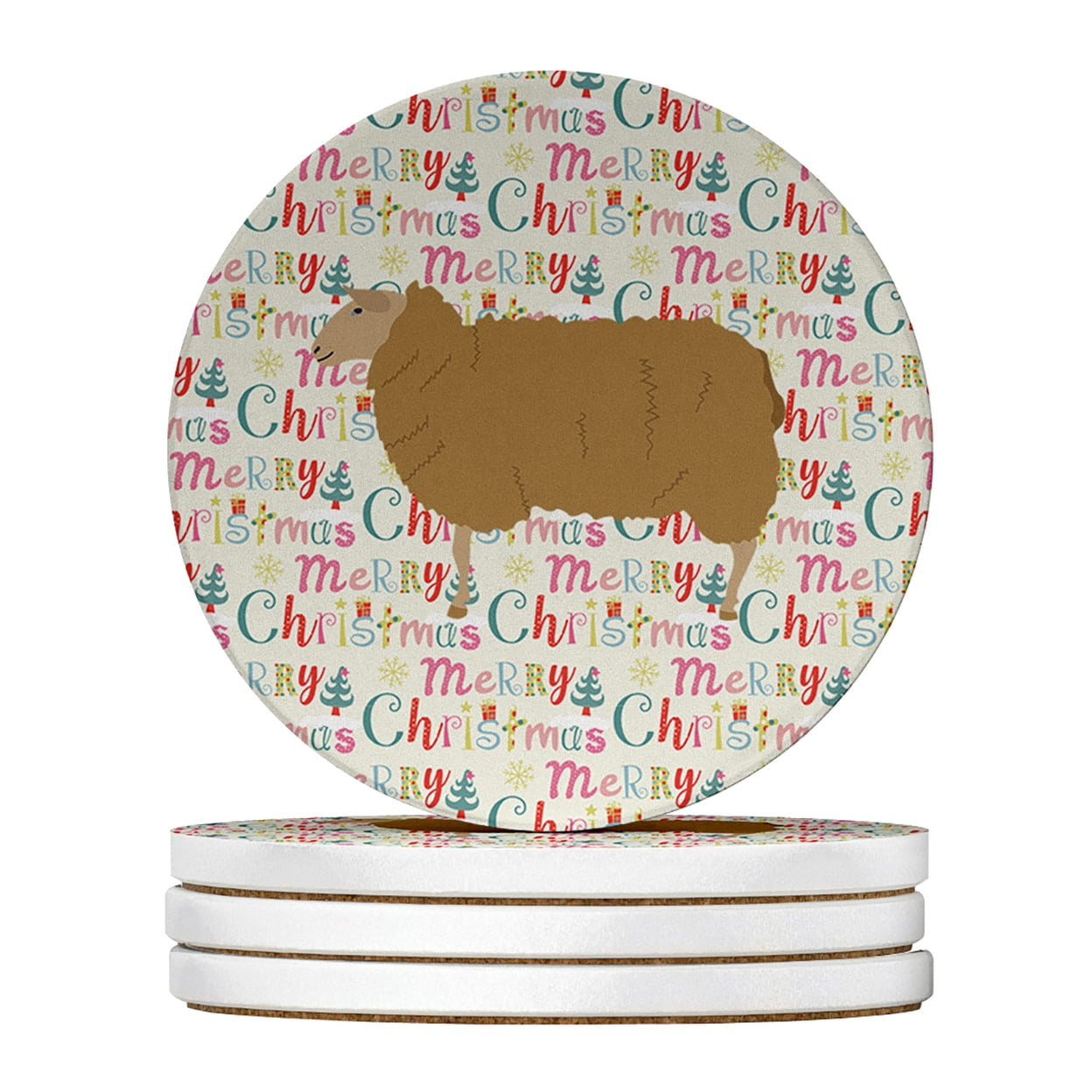 East Friesian Sheep Christmas Large Sandstone Coasters Pack of 4 4 in x 4 in